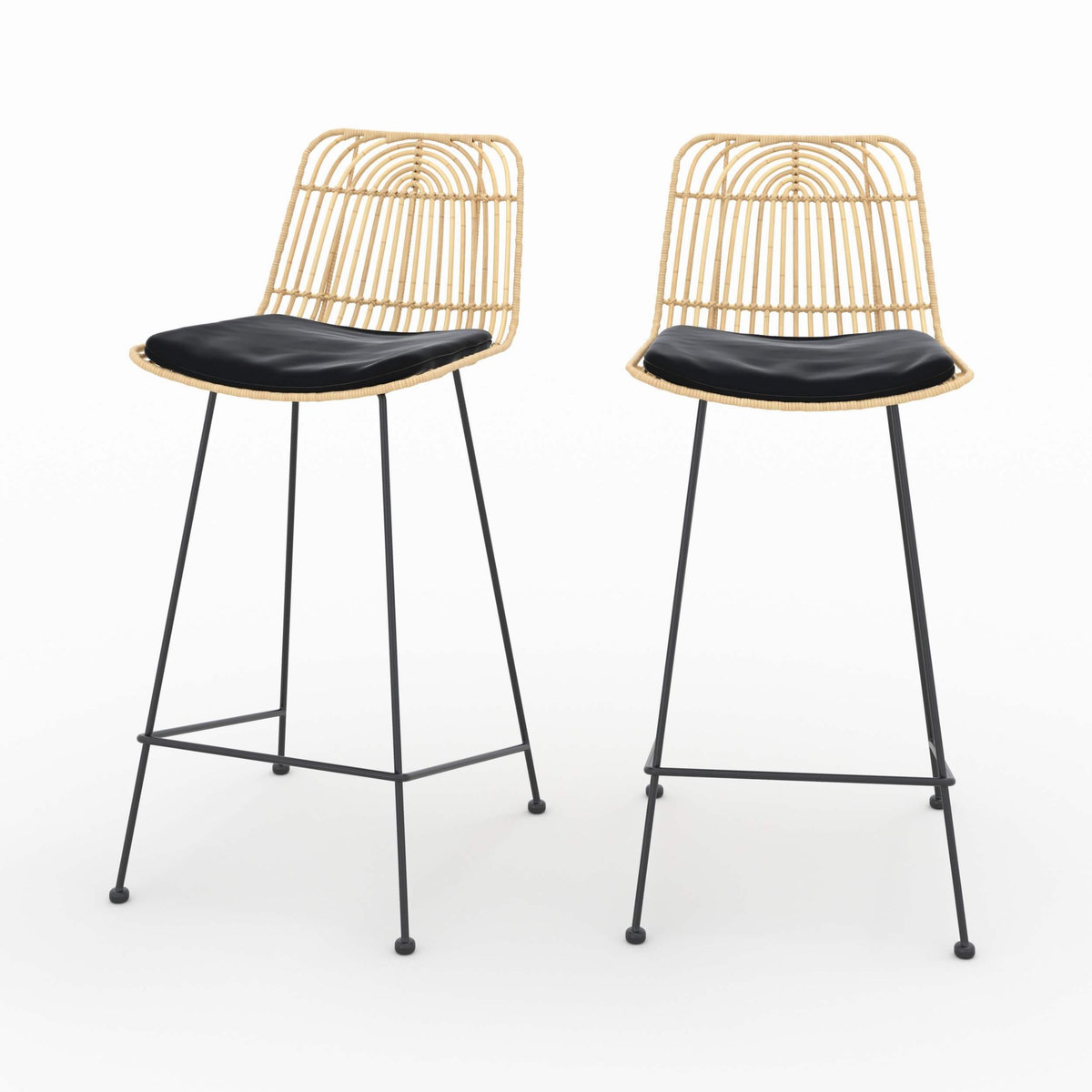 Rendez vous déco Lot de 2 chaises pour îlot central 66 cm en rotin et noir-Goa