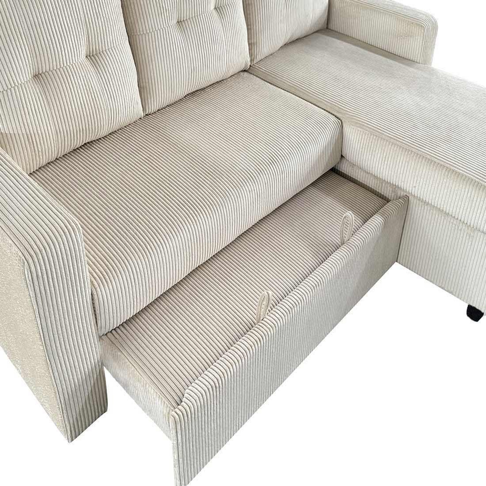 Voir la diapositive 2 : BEST MOBILIER Tulipe - canapé d'angle réversible 4 places convertible avec coffre en velours côtelé