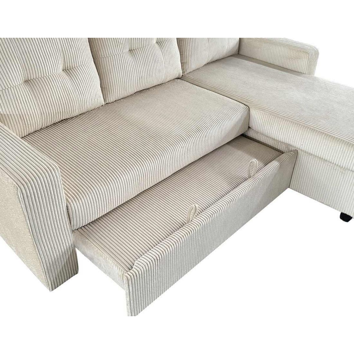 BEST MOBILIER Tulipe - canapé d'angle réversible 4 places convertible avec coffre en velours côtelé