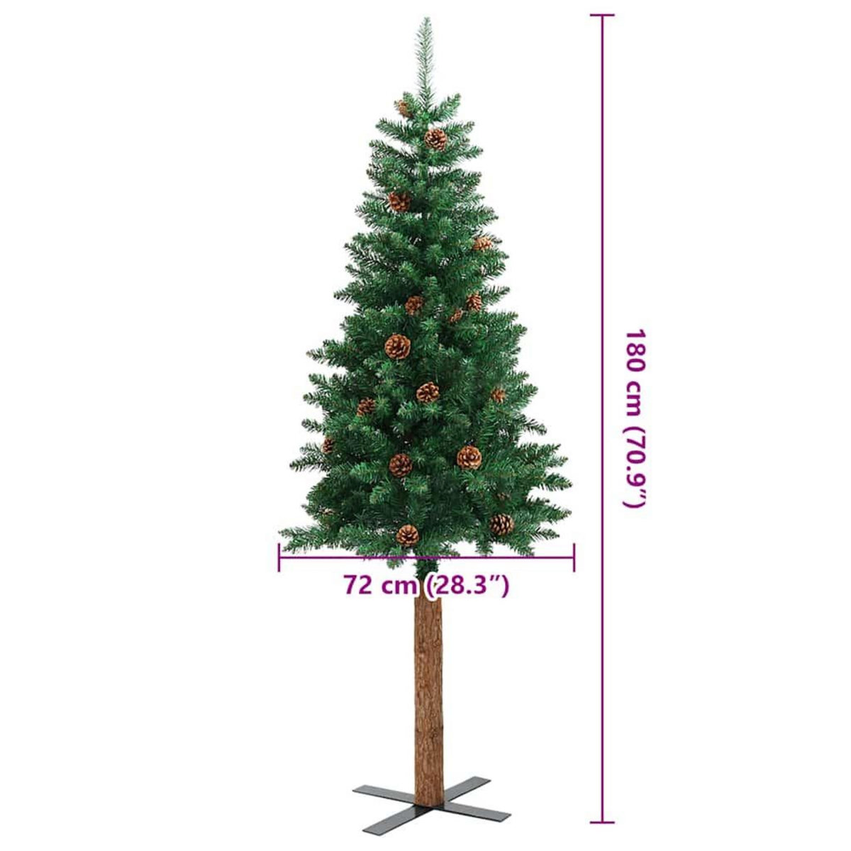 VIDAXL Sapin de Noël mince avec bois veritable et cones vert 180cm PVC