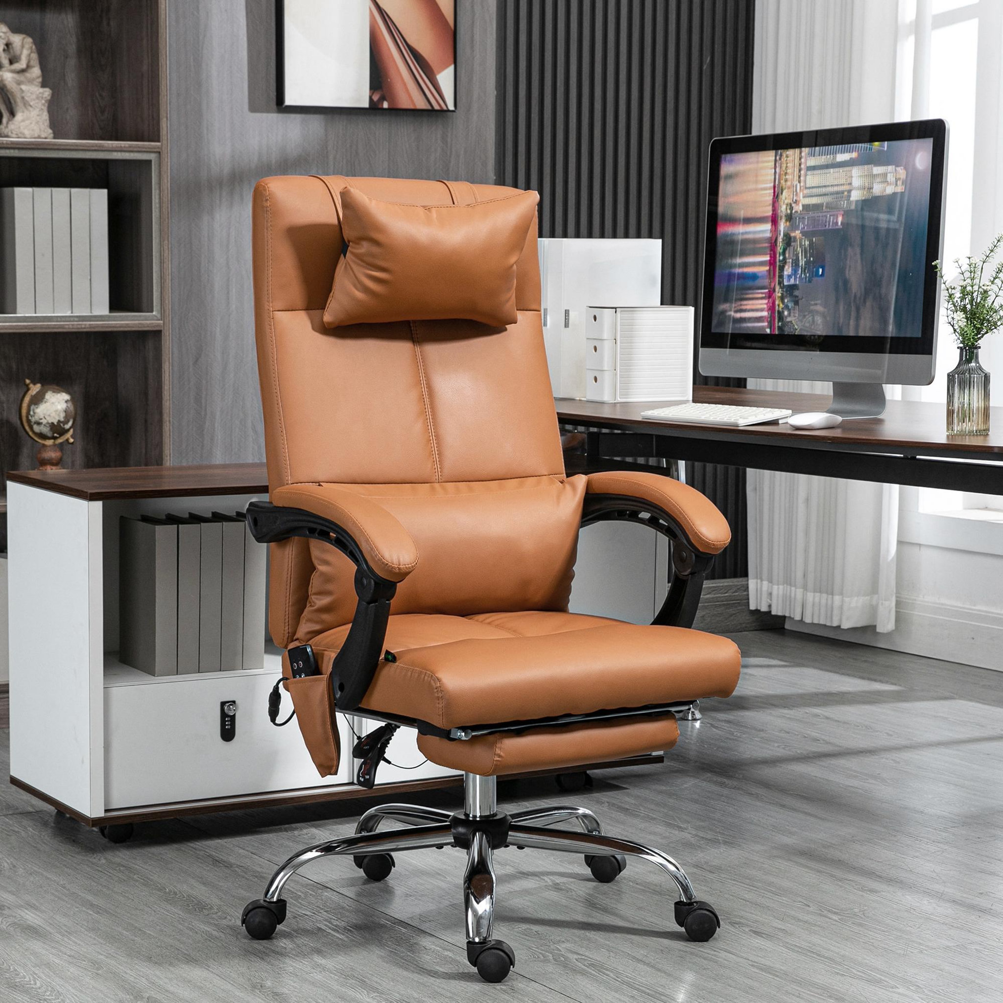 Voir la diapositive 2 : VINSETTO Fauteuil de bureau direction massant hauteur réglable dossier inclinable repose-pied intégré revêtement synthétique camel