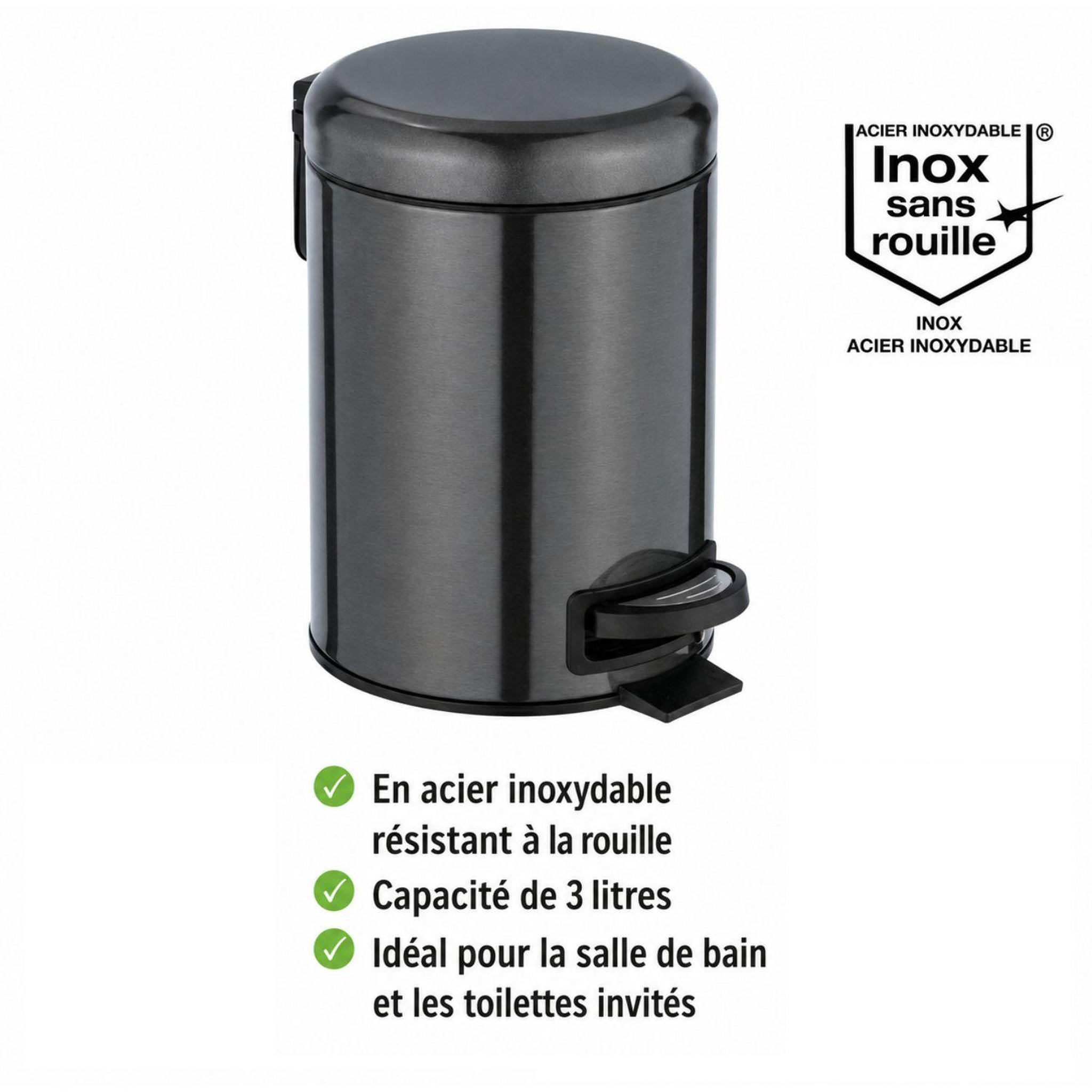 Voir la diapositive 4 : Wenko Poubelle à pédale indus leman - 3 l