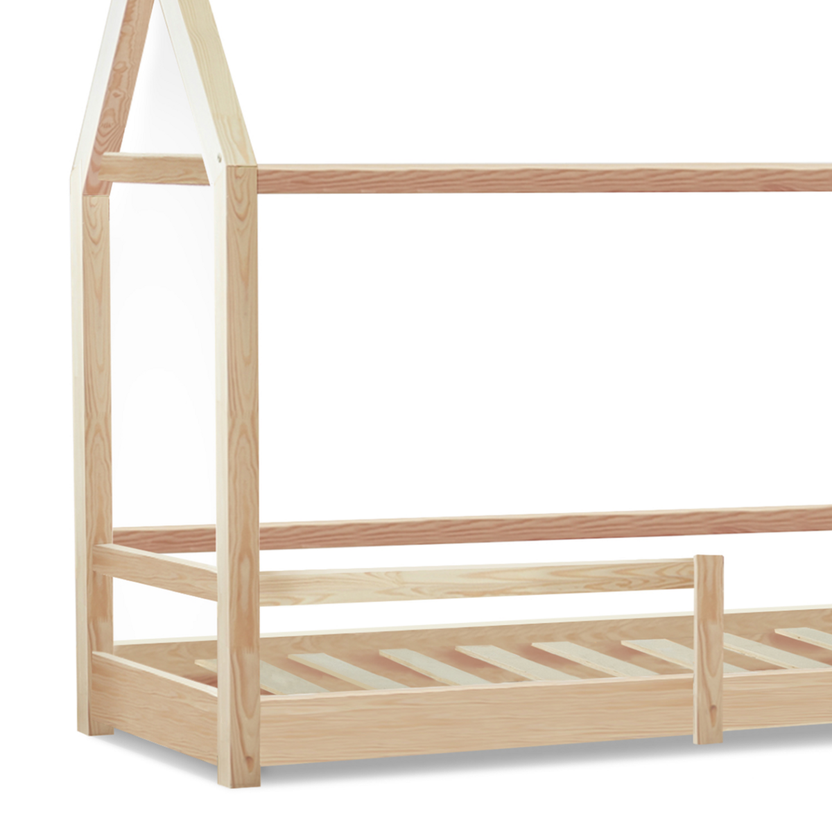 ID MARKET Lit cabane enfant 90 x 190 CM NESSI bois avec sommier et barrières
