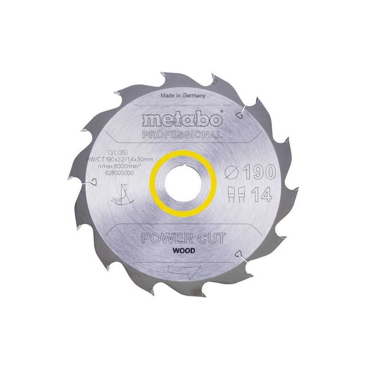 METABO SAS Lame de scie circ. Pro  Power Cut Wood  HW/CT 190x30, 14 WZ 25°