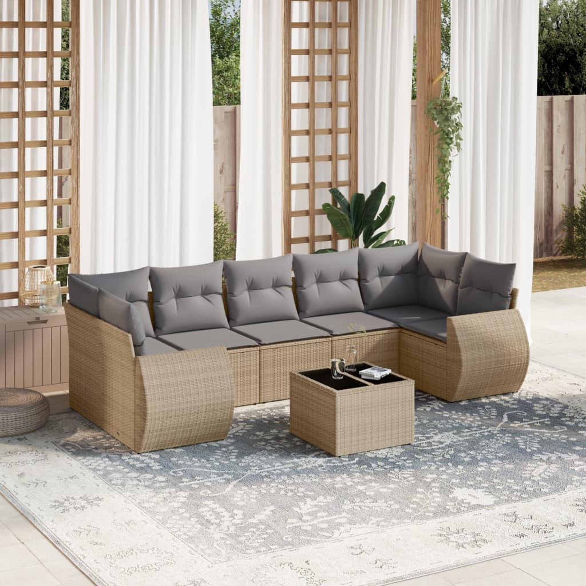 VIDAXL Salon de jardin avec coussins 8 pcs beige resine tressee