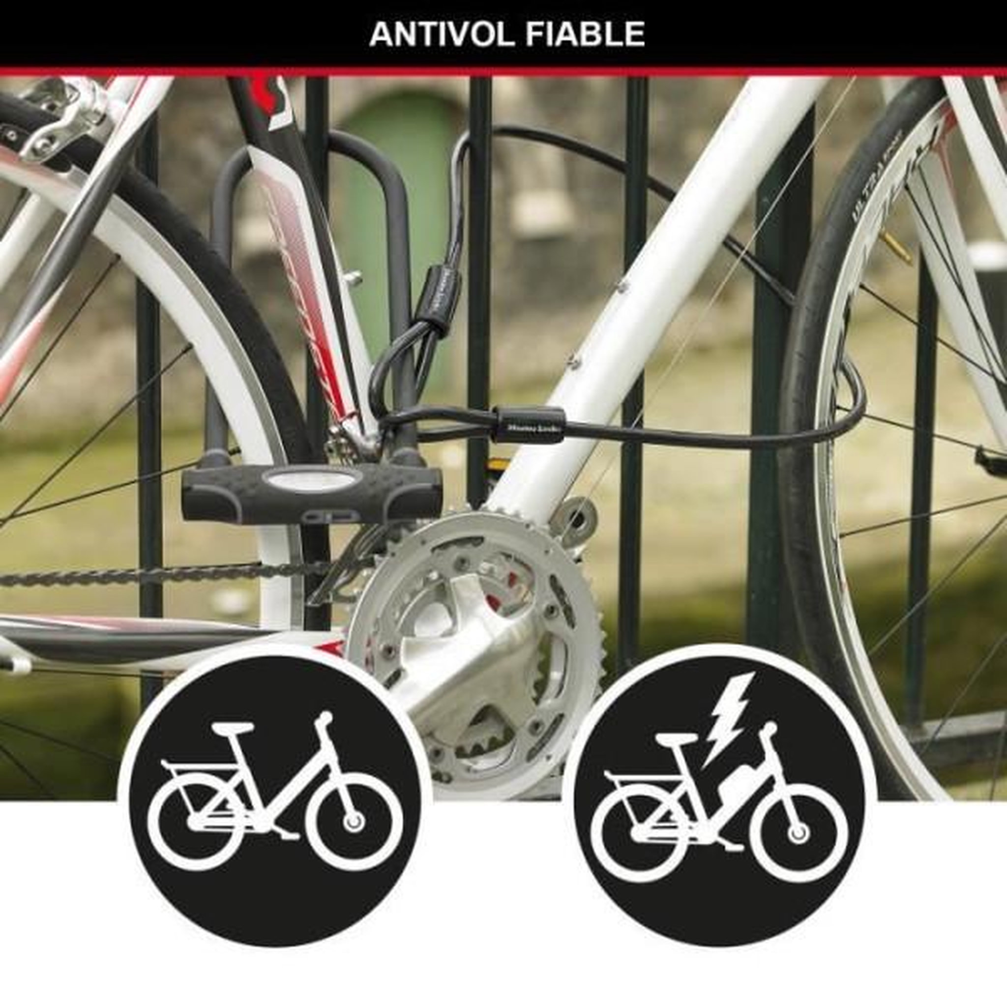 Voir la diapositive 2 : Master lock Antivol U avec Câble - MASTER LOCK - Modele XL - Sold Secure Gold, Police Approved