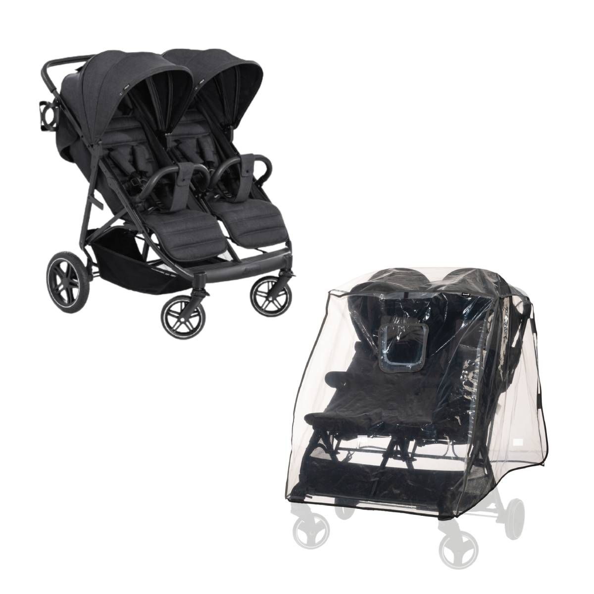 HAUCK Poussette double Uptown Duo Noir + Habillage pluie pour poussette Pushchair Raincover Duo
