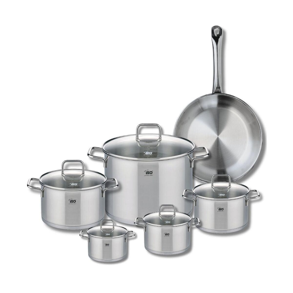 ELO Ensemble de 1 Poêle de cuisson 28 cm et 5 faitouts 12, 14, 16, 20 et 26 cm Elo Profi Citrin