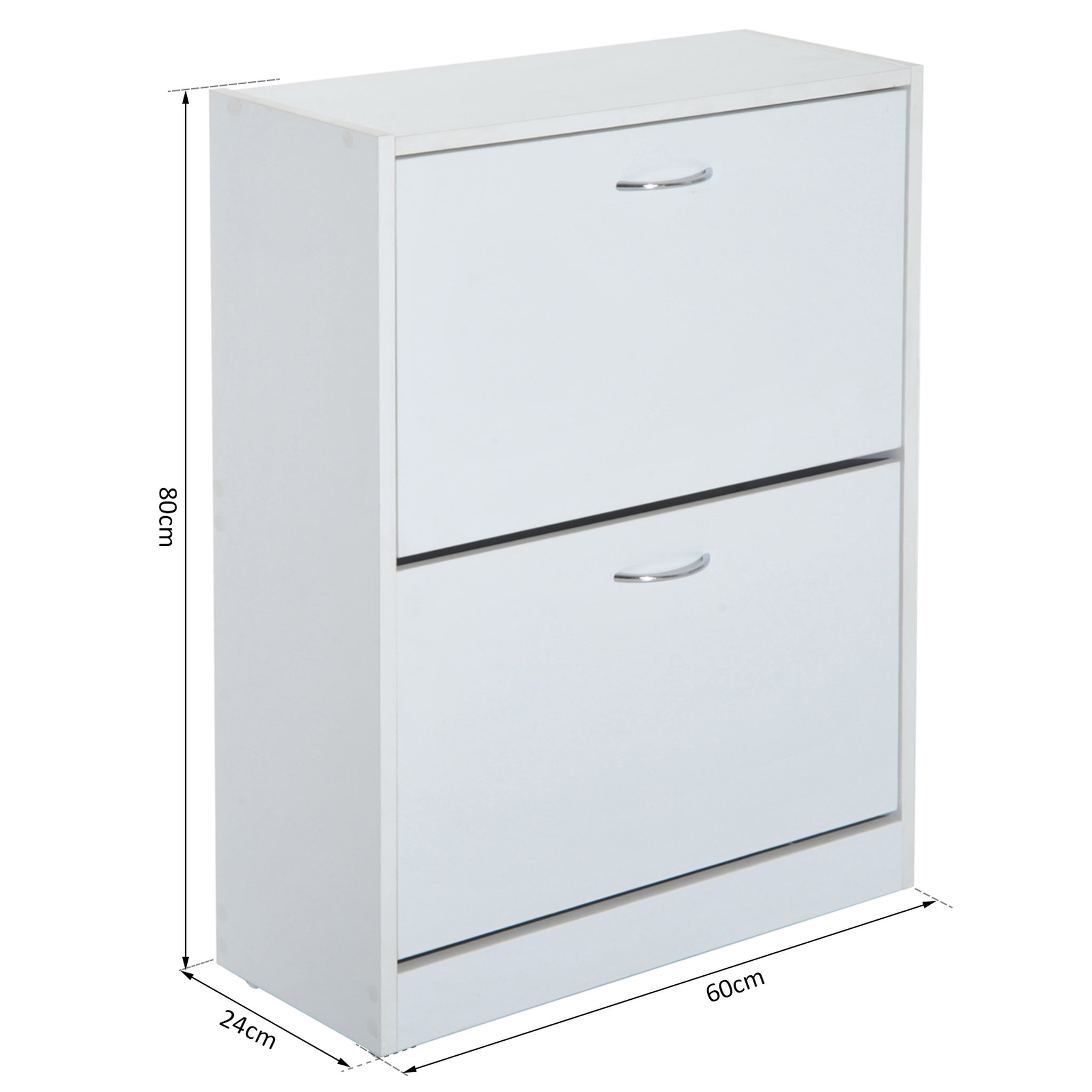 Voir la diapositive 2 : HOMCOM Armoire à chaussures meuble à chaussures dim. 60L x 24l x 80H cm 2 portes abattantes blanc