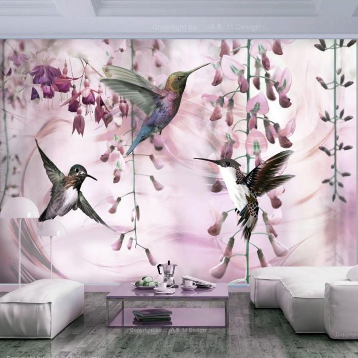 Paris Prix Papier Peint  Flying Hummingbirds Pink