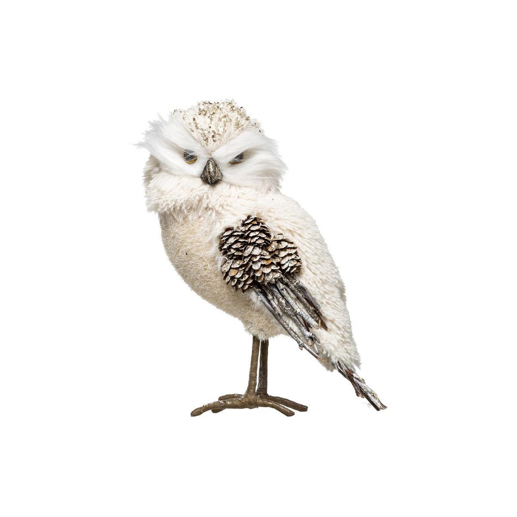 FEERIC LIGHT & CHRISTMAS Hibou avec paillettes  cocon  23cm beige & or