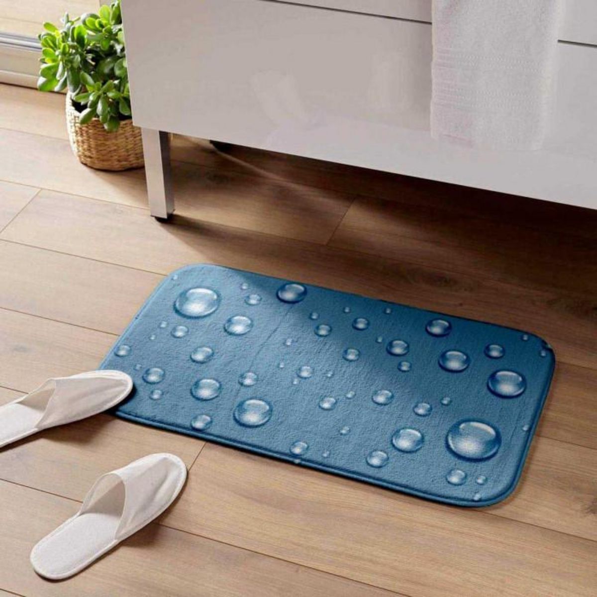 Paris Prix Tapis de Bain Microfibre  Bubble  45x75cm Bleu