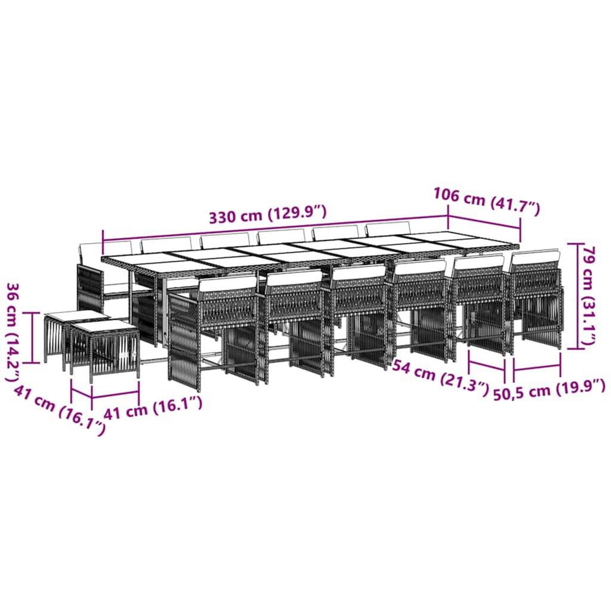 VIDAXL Ensemble a manger de jardin 17 pcs coussins noir resine tressee
