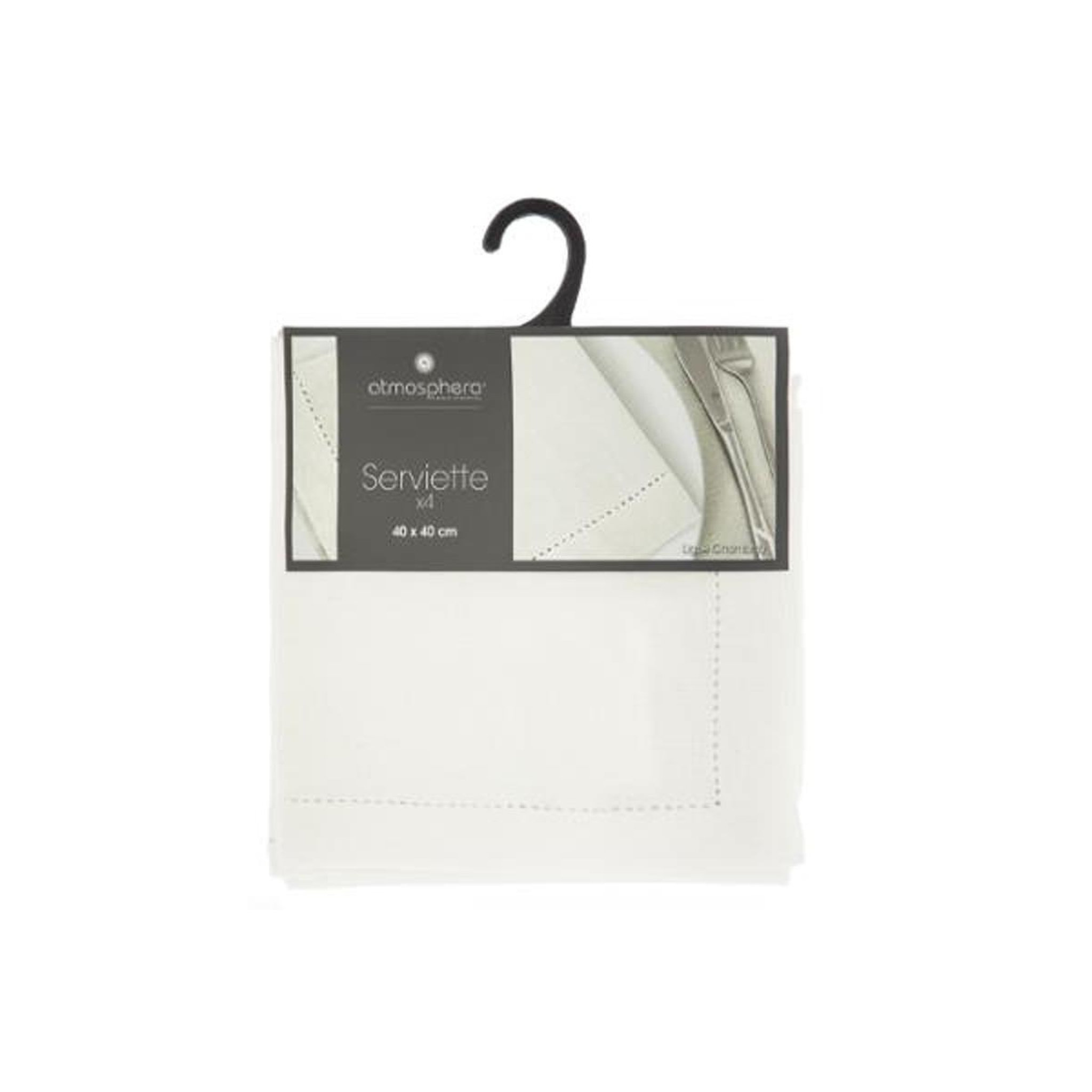 Voir la diapositive 4 : ATMOSPHERA Lot de 4 serviettes de table  chambray  40x40cm ecru