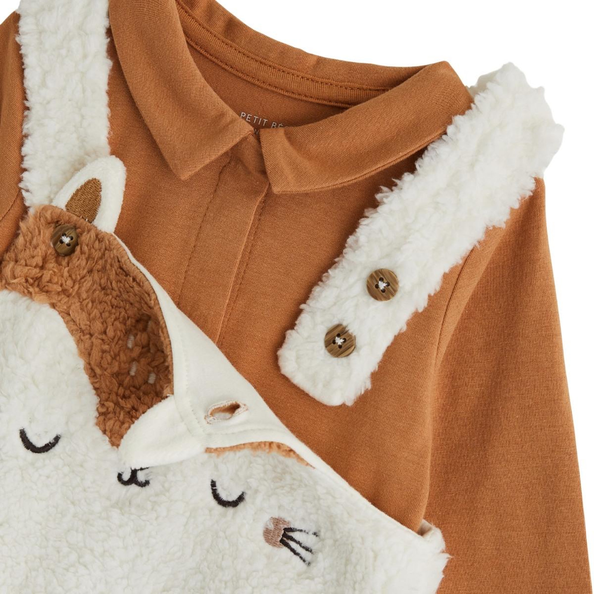 Voir la diapositive 3 : PETIT BEGUIN Ensemble salopette bébé en sherpa et t-shirt caramel
