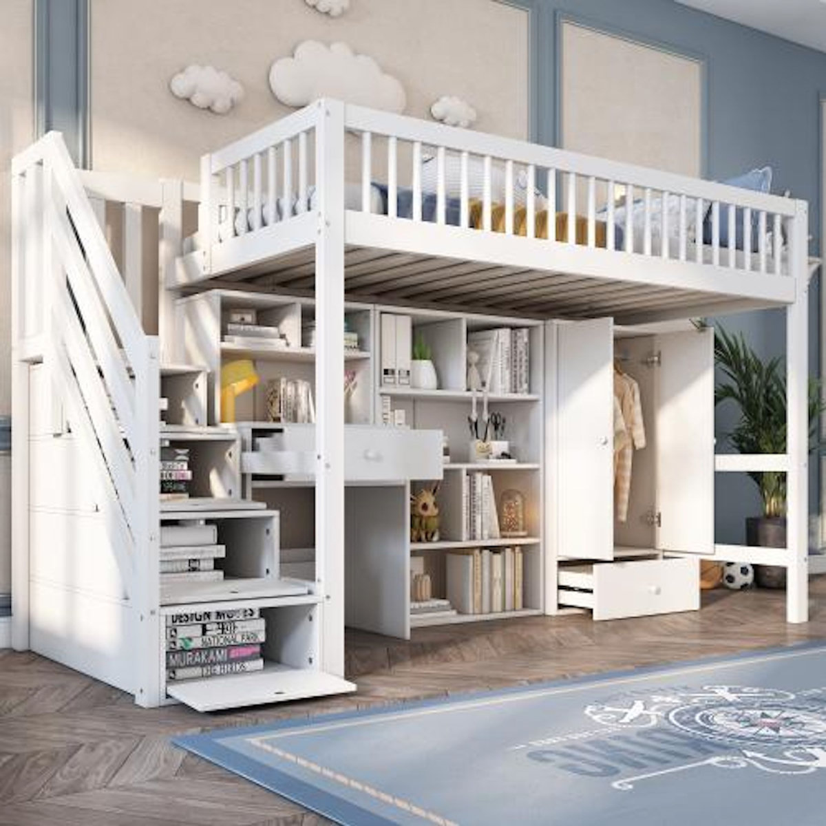 MERAX Lit combiné enfant 90x200 cm coloris blanc bois massif
