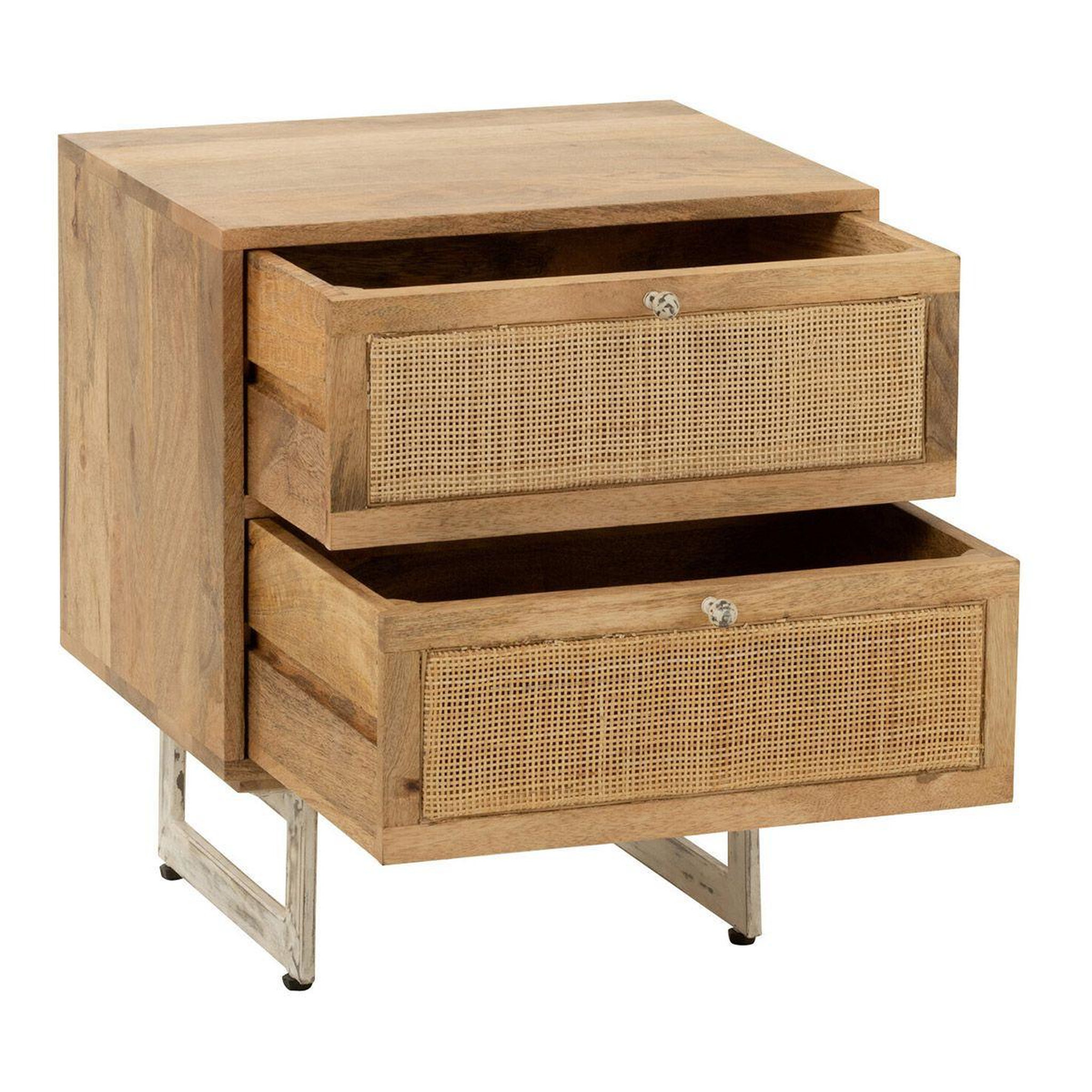 Voir la diapositive 5 : J-LINE Table de chevet en bois  weaving  55cm naturel