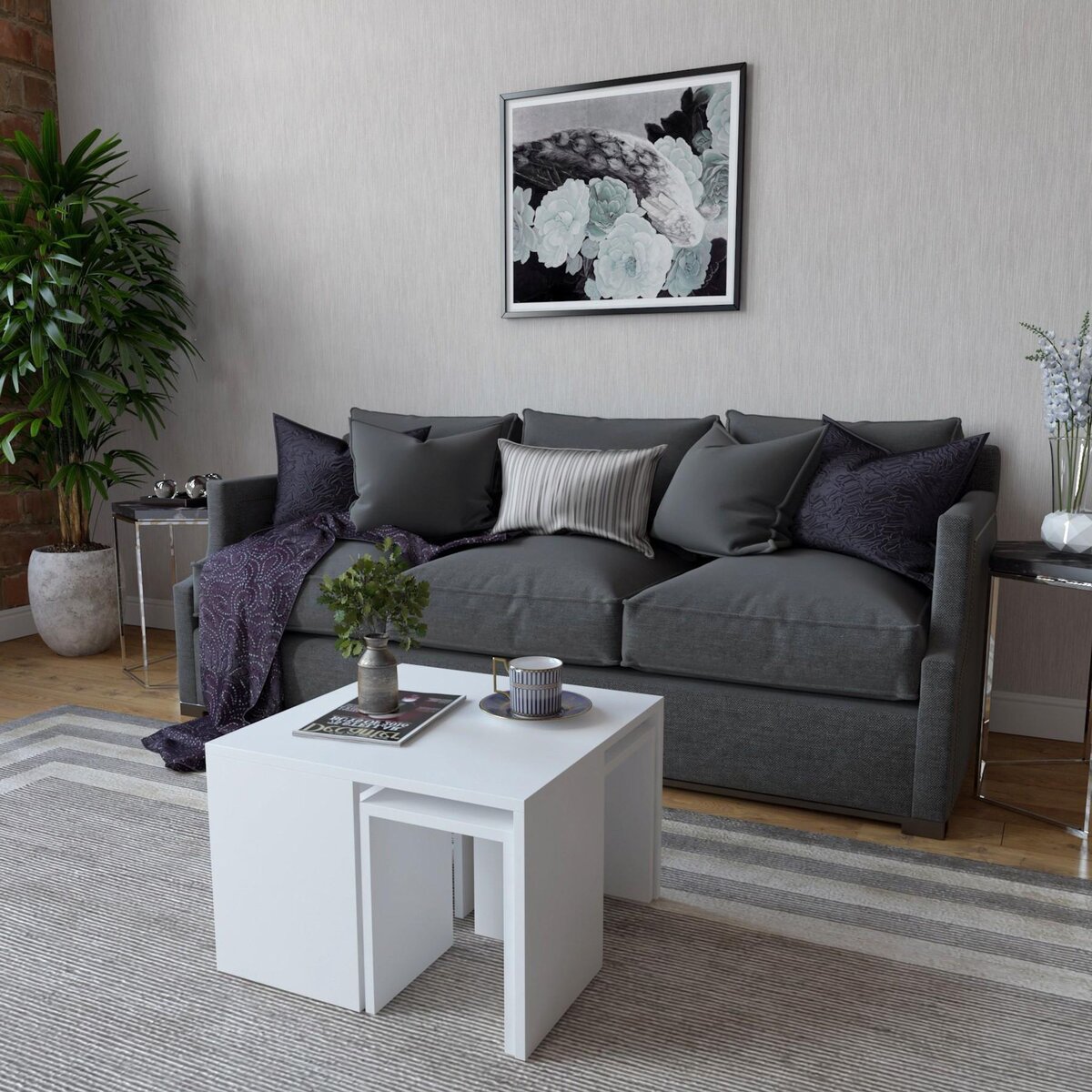 Habitat et Jardin Ensemble de tables basses en bois  Ortanca  - 60 x 60 x 36 cm - Blanc