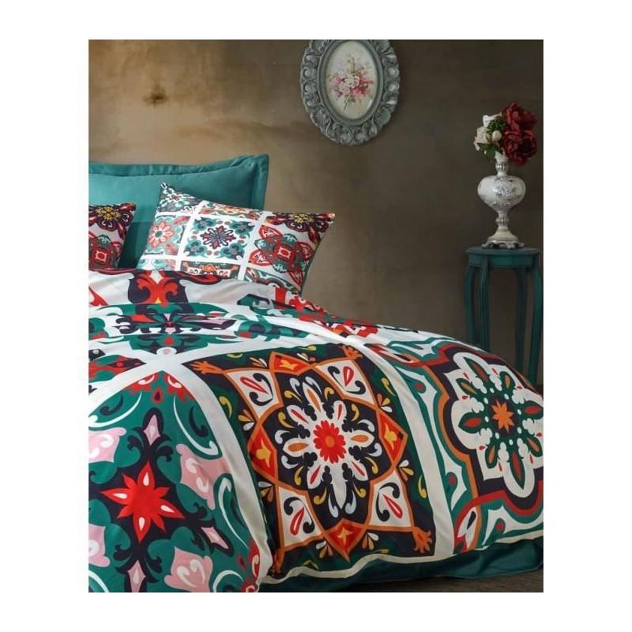 Voir la diapositive 2 : GENERIQUE Parure de lit - 1 housse de couette 220 x 240 cm + 2 taies d'oreiller 60 x 60 cm - 100 % polyester microsatin - Vert