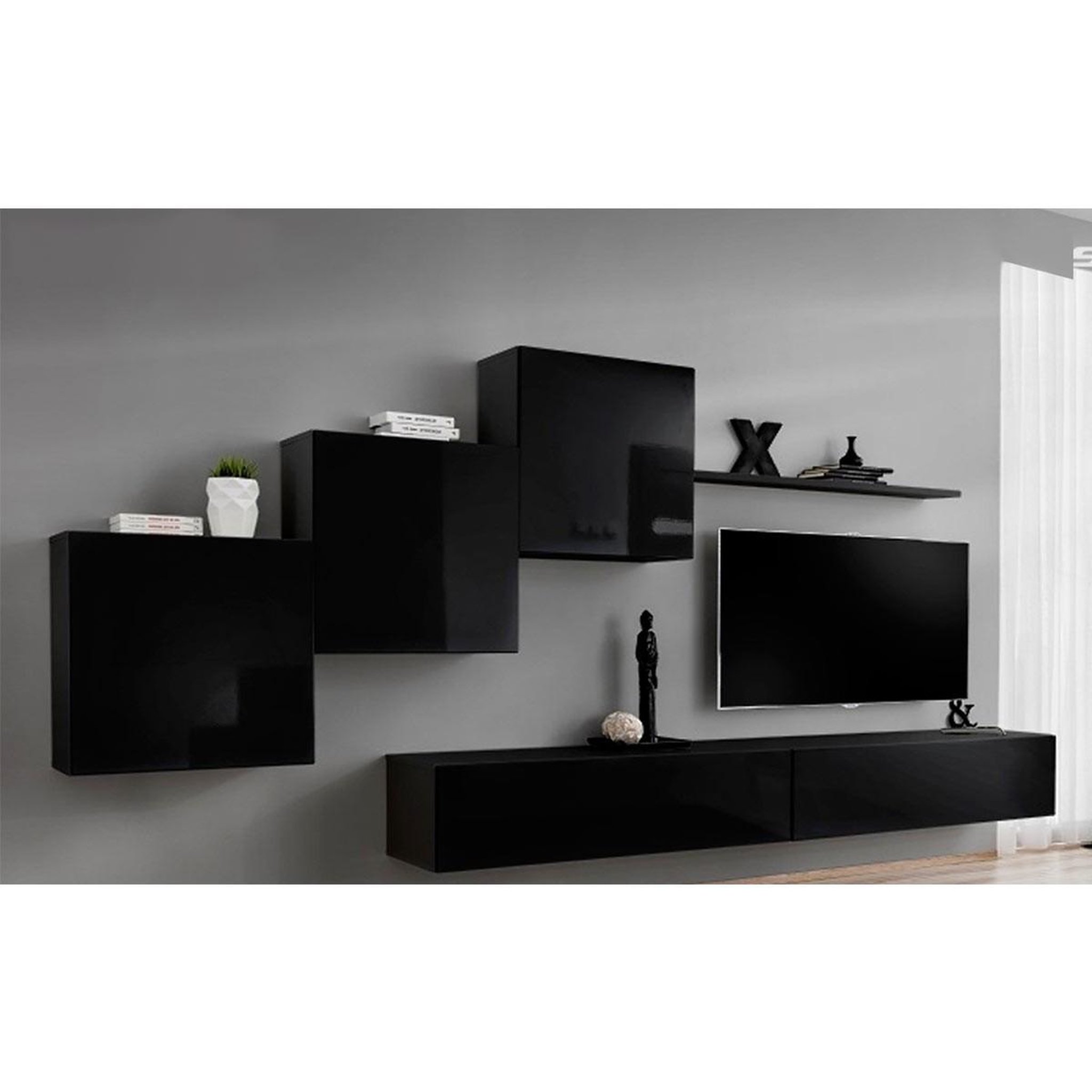 Voir la diapositive 4 : Paris Prix Meuble tv mural design  switch x  330cm noir