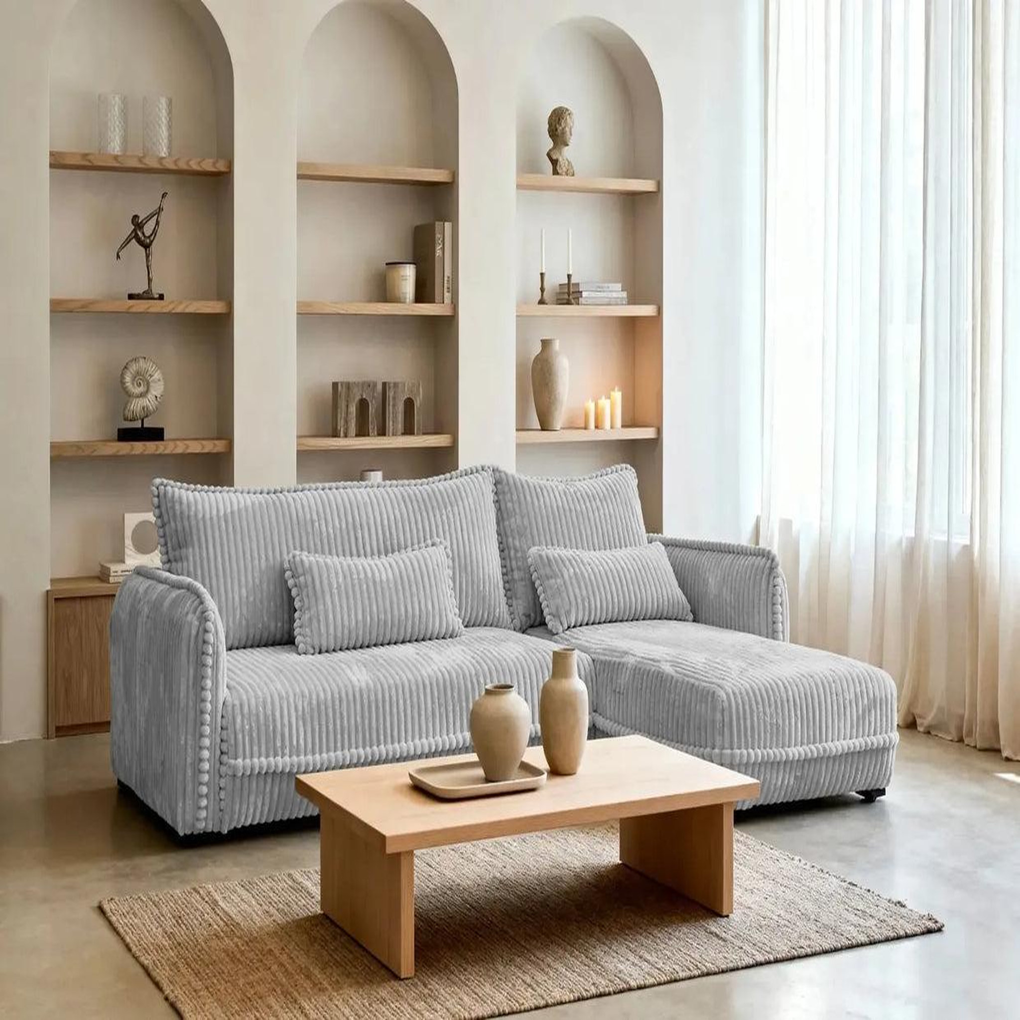 Voir la diapositive 2 : CASANOVA PARIS Calie - canapé d'angle velours côtelé 3 places