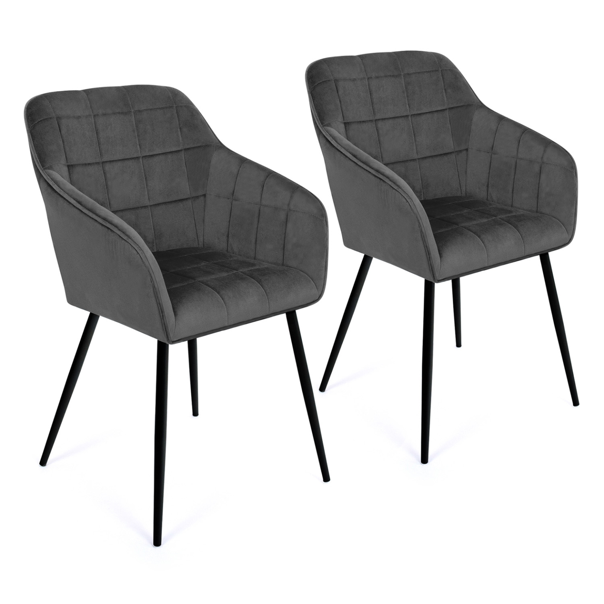 ID MARKET Lot de 2 chaises de salle à manger, fauteuils de table mady en velours gris foncé