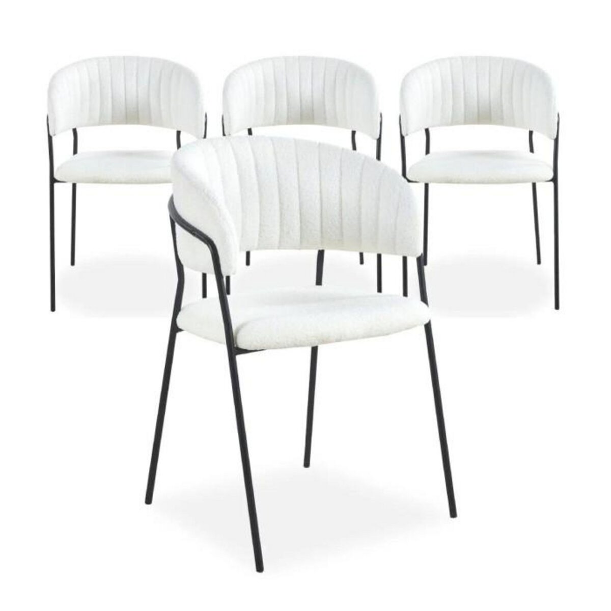 Paris Prix Lot de 4 Chaises en Bouclette  Batora  79cm Crème & Noir