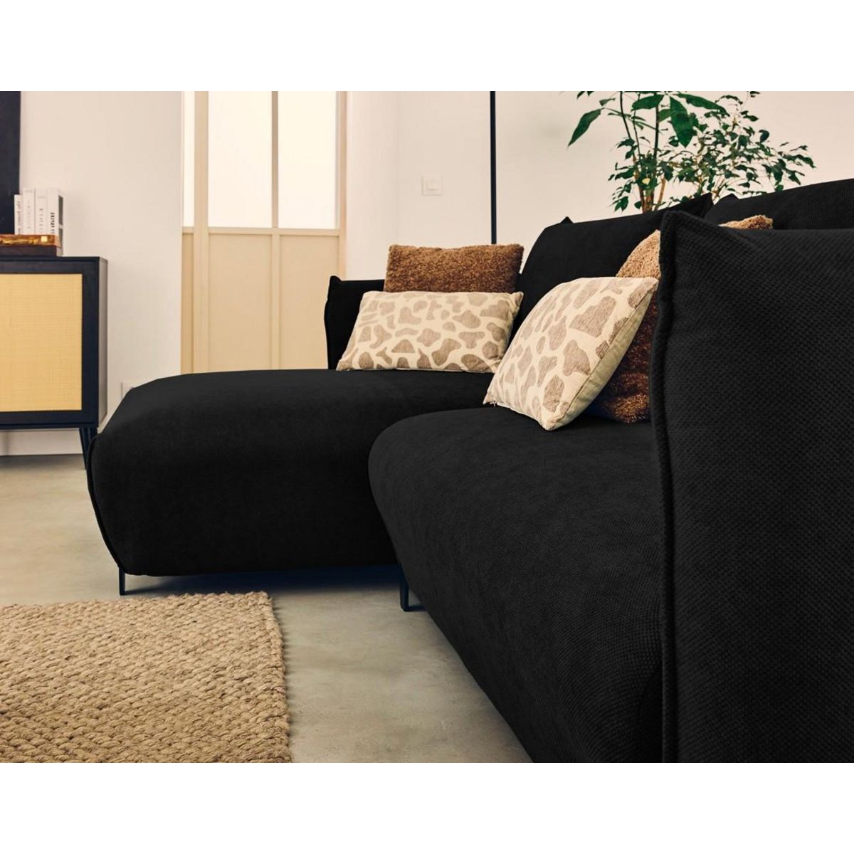 LISA DESIGN Gianni - canapé d'angle gauche 4 places convertible avec coffre en tissu