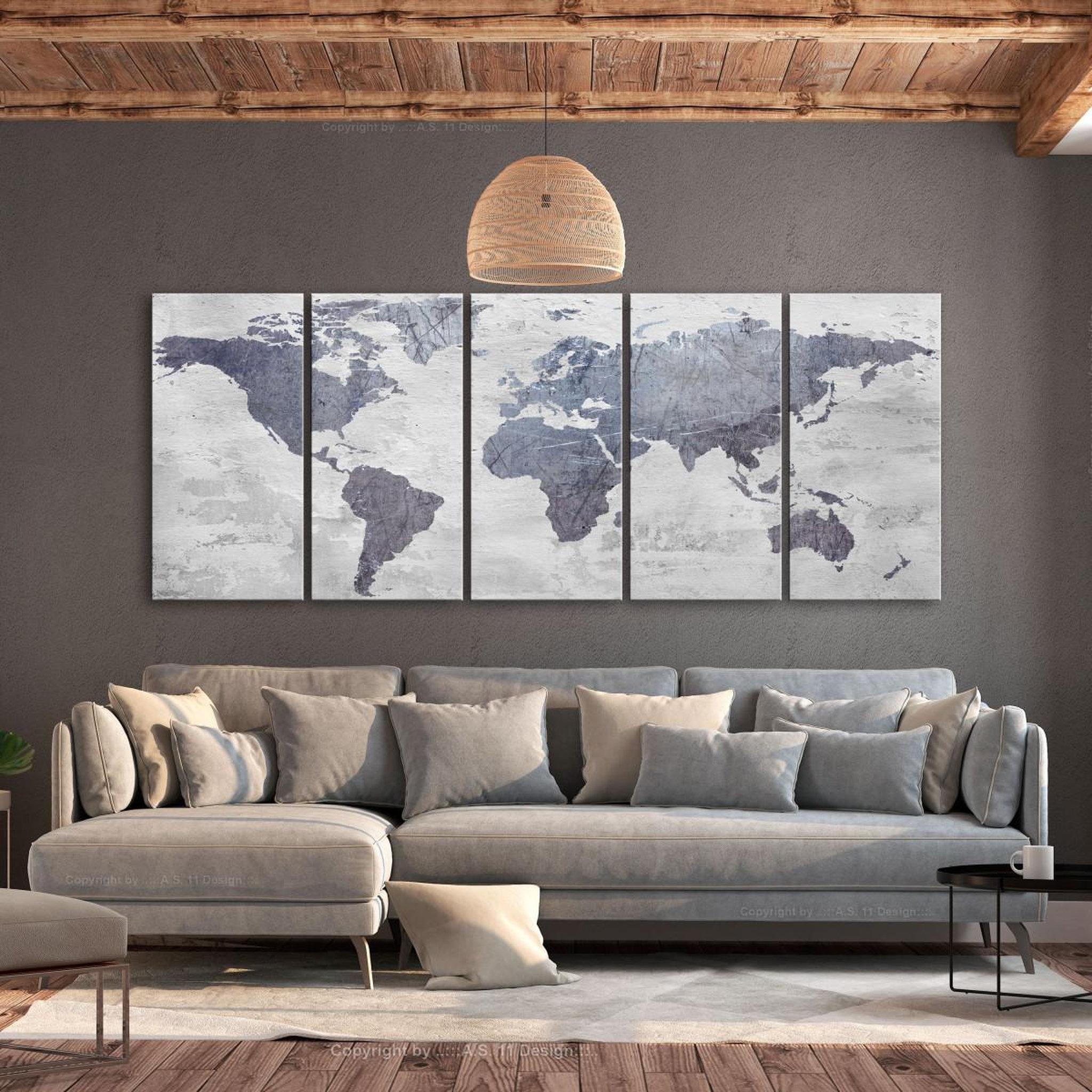 Voir la diapositive 2 : Paris Prix Tableau 5 Panneaux  Concrete World Map Narrow