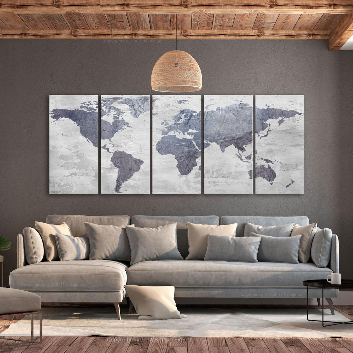 Paris Prix Tableau 5 Panneaux  Concrete World Map Narrow