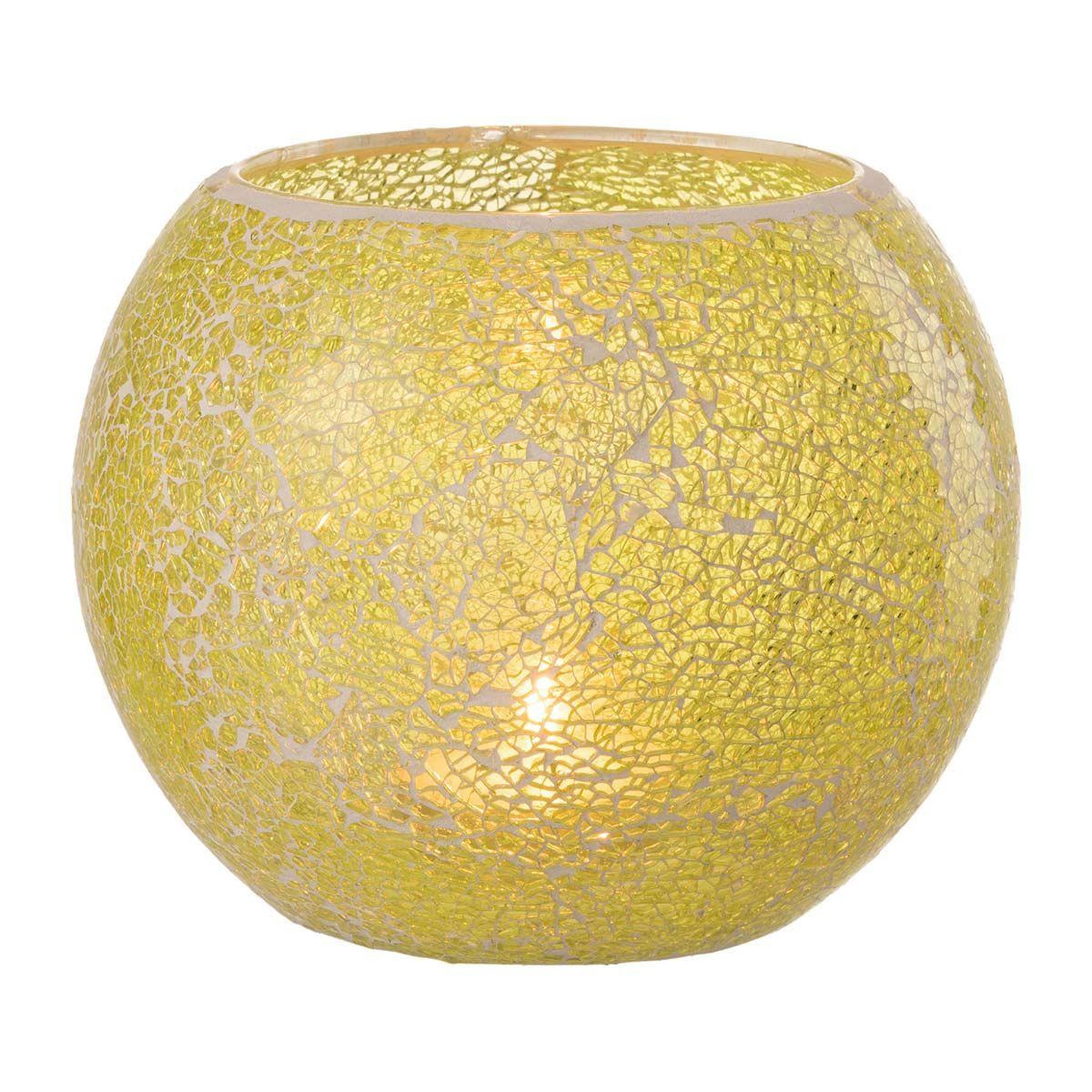 Voir la diapositive 2 : J-LINE Photophore rond déco  mosaïques  20cm jaune