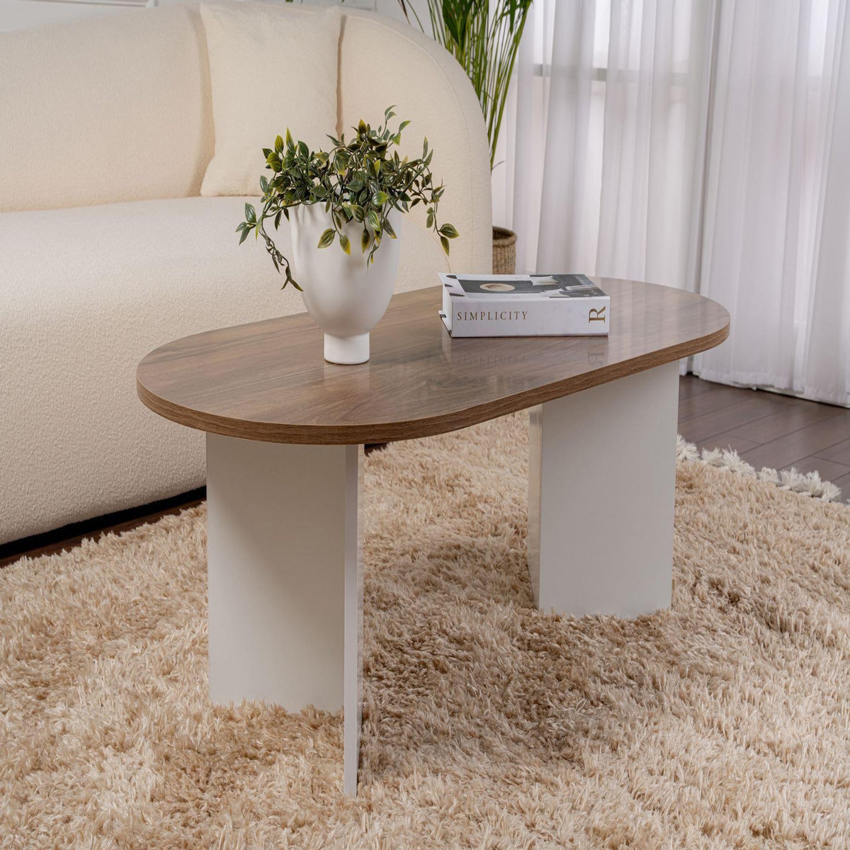 Habitat et Jardin Table basse en bois  Sable  - 60 x 119 x 40 cm - NoyerBlanc