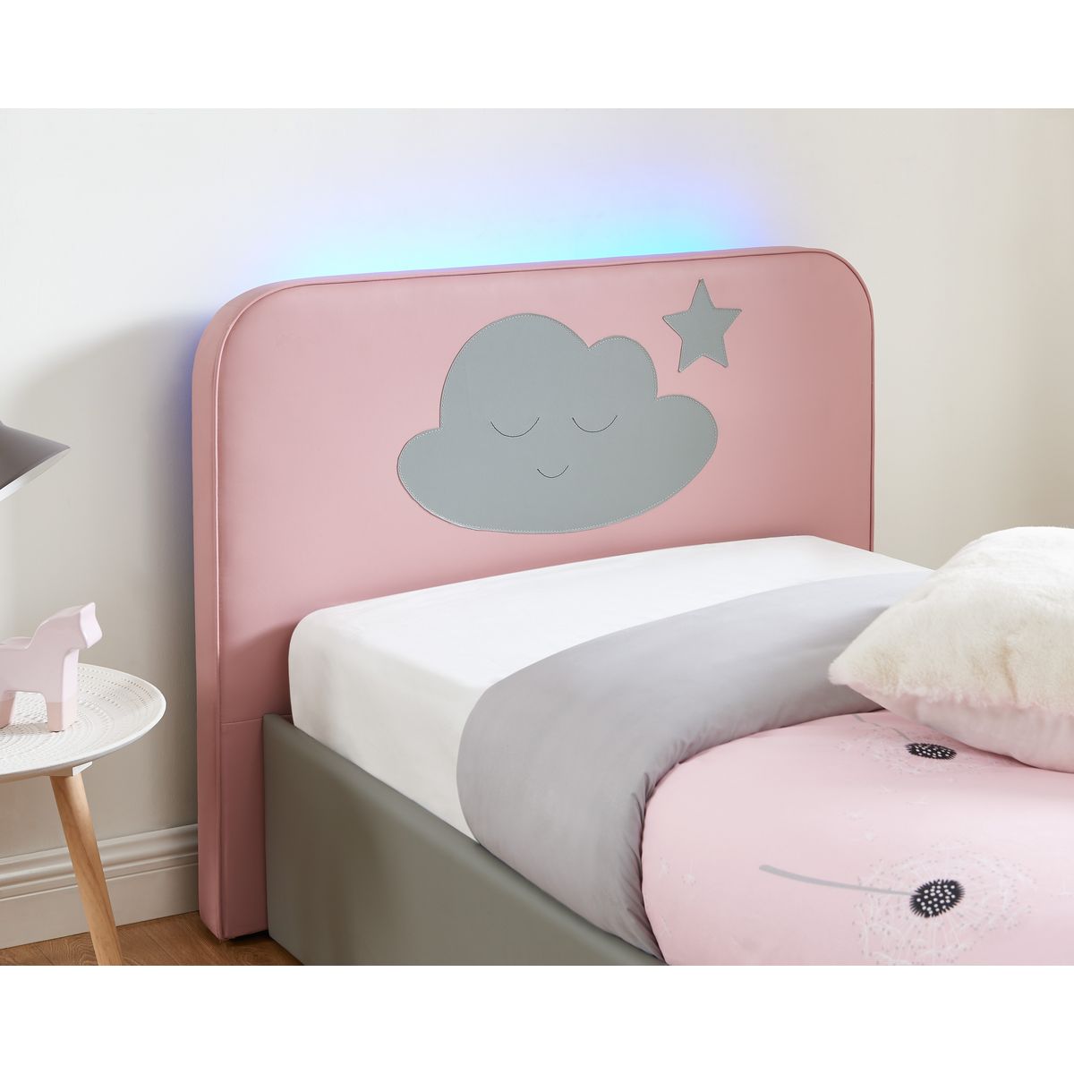 Lit coffre 90x190cm avec sommier LED et tête de lit NUAGE