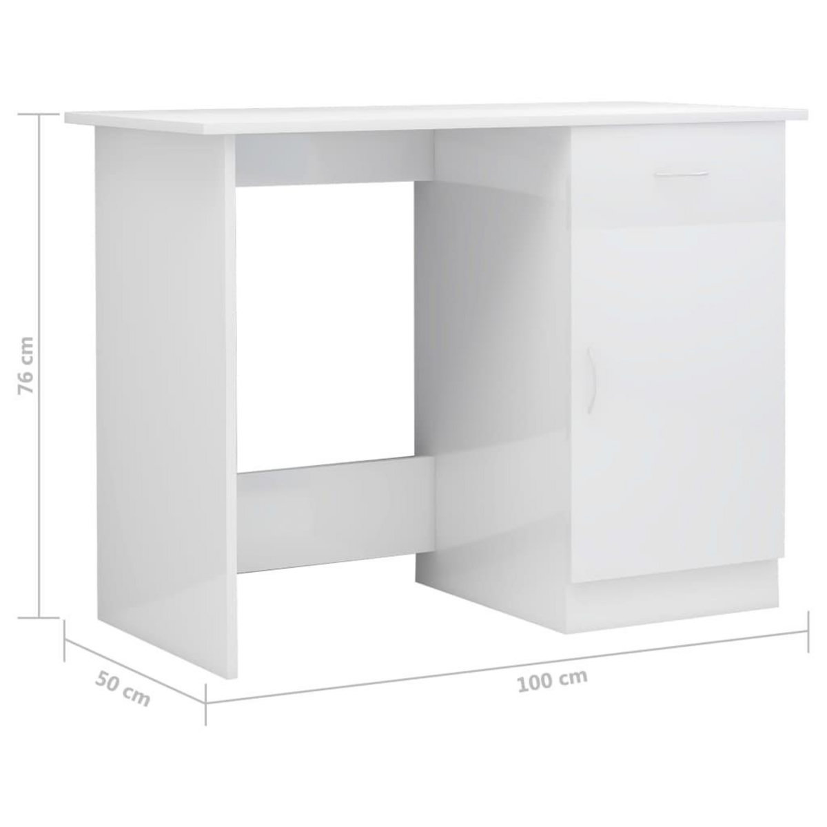 VIDAXL Bureau Blanc brillant 100x50x76 cm Bois d'ingenierie
