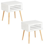 TOILINUX Lot de 2 Tables de chevet Finja avec 1 tiroir en Bambou et MDF - Blanc et bois