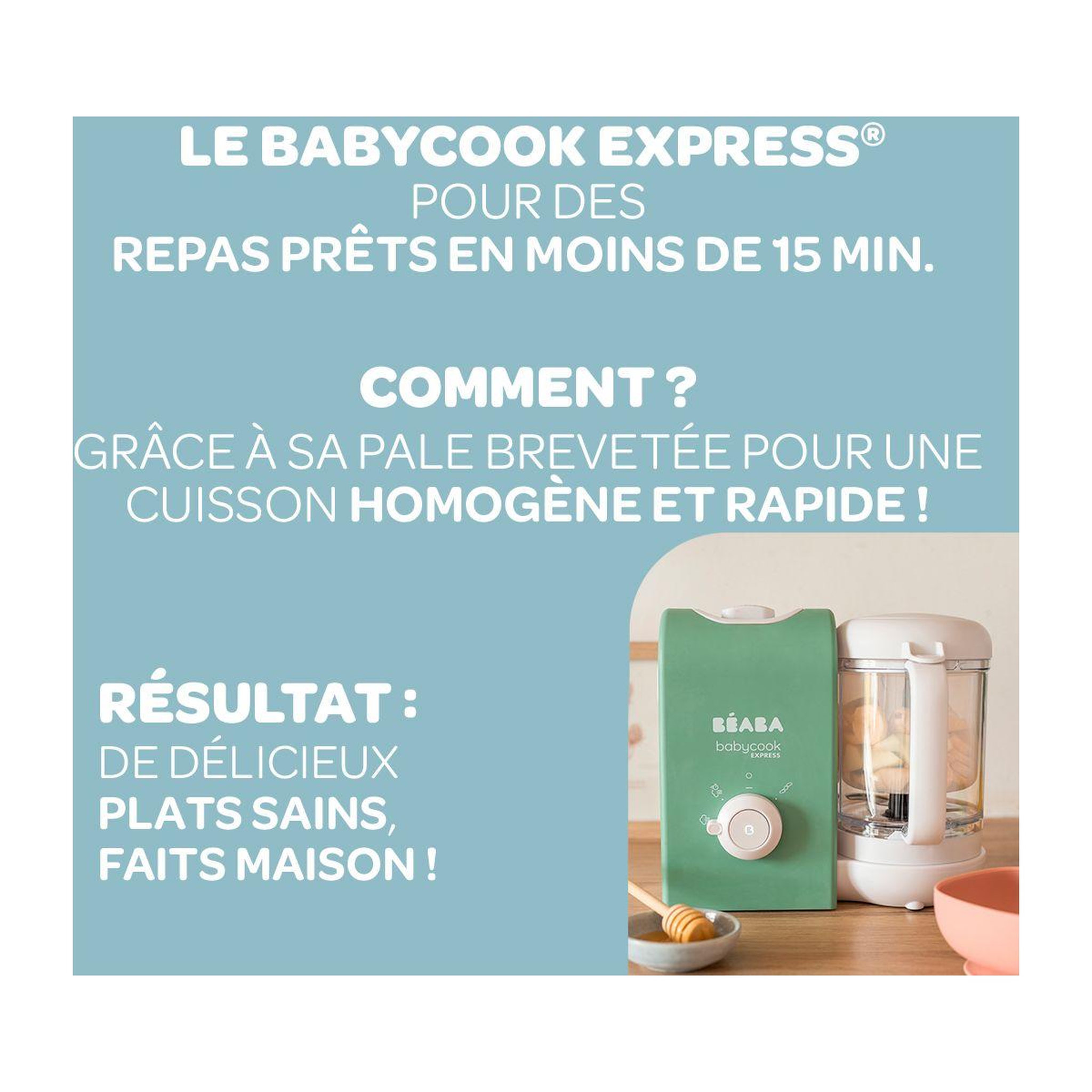 Voir la diapositive 2 : BEABA Mixeur cuiseur bébé babycook express vert sauvage