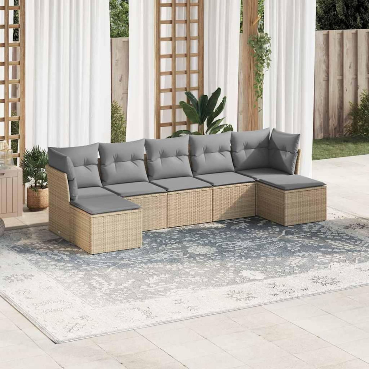 VIDAXL Salon de jardin avec coussins 7 pcs gris clair resine tressee