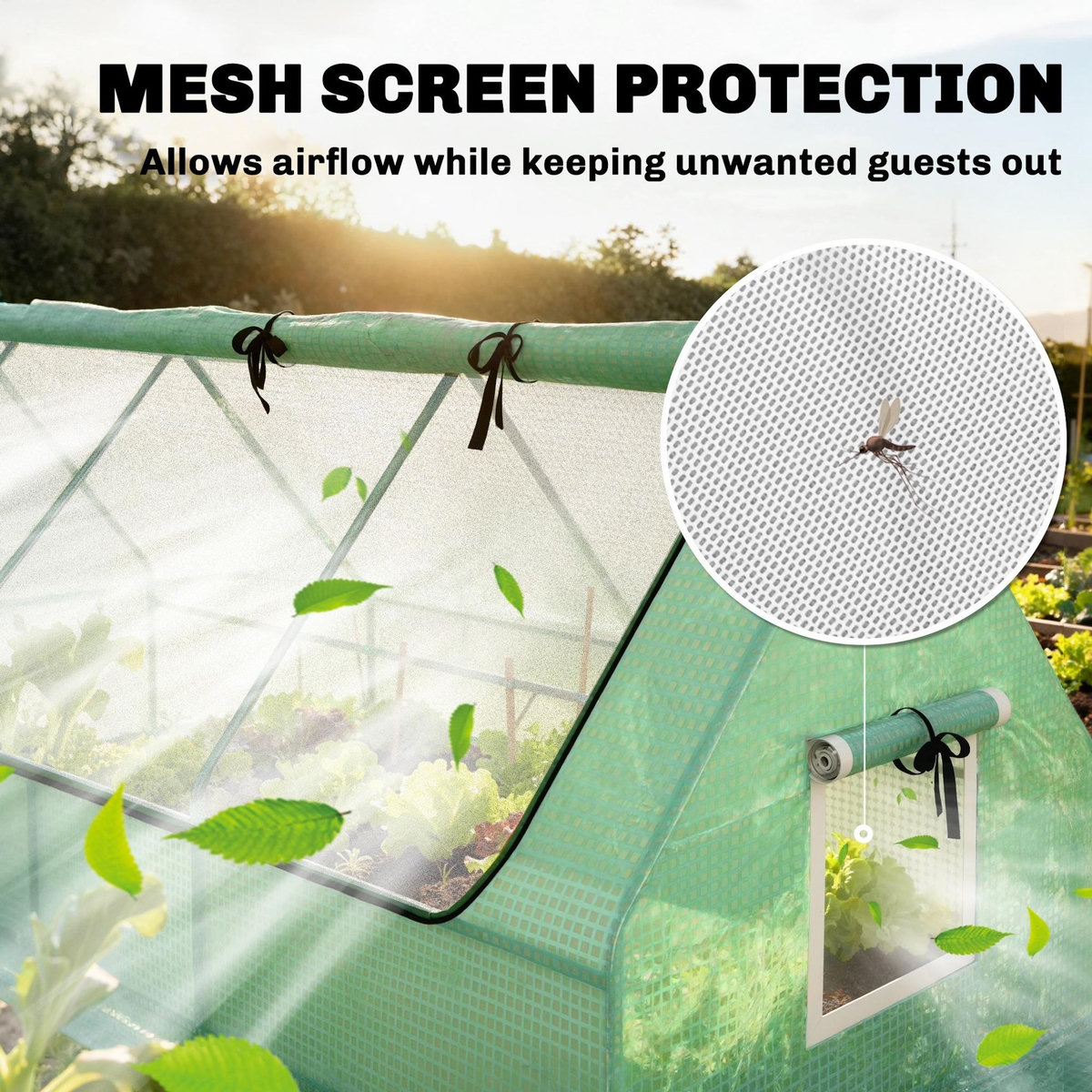 OUTSUNNY Mini serre de jardin 3 fenêtres en filet enroulables acier PE vert