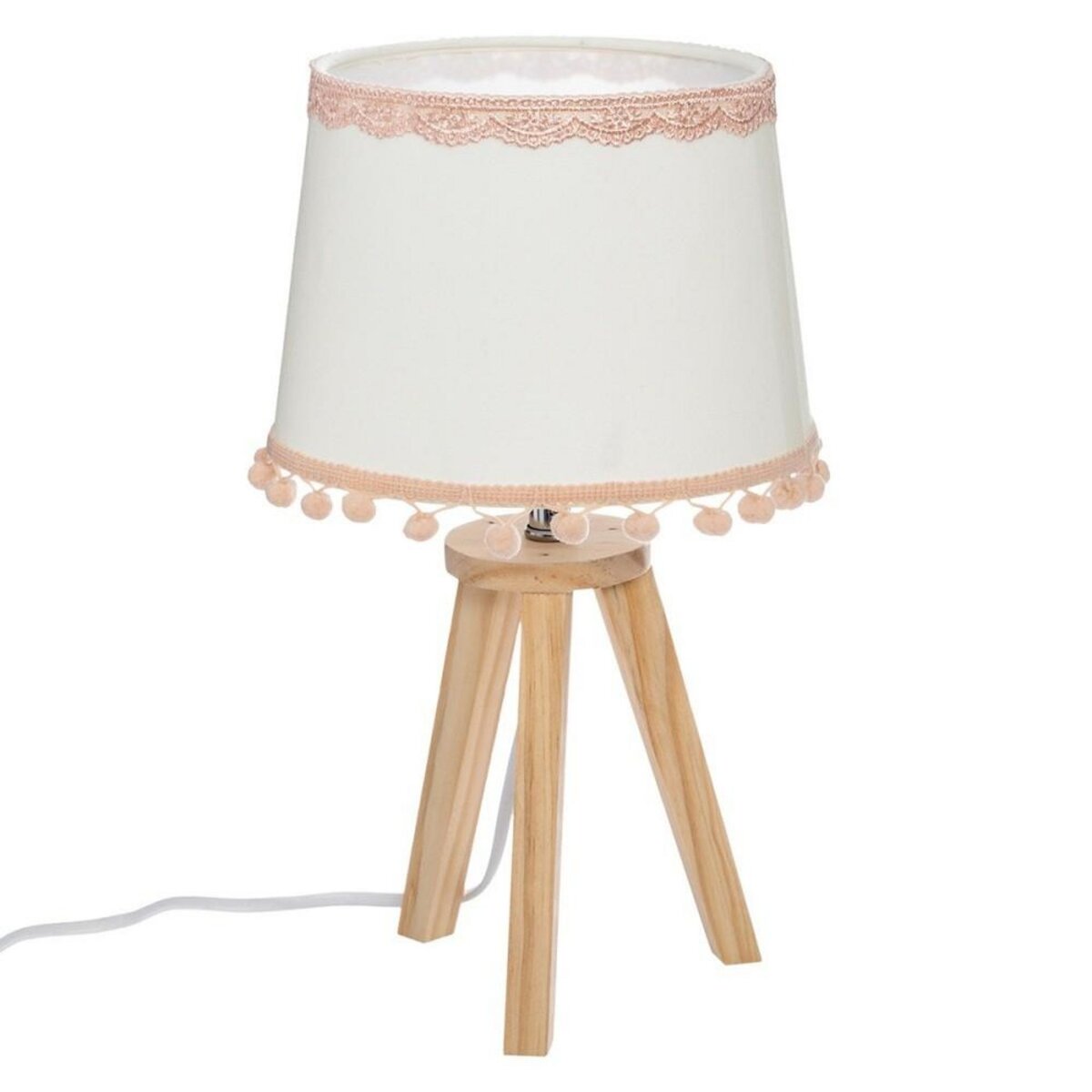 ATMOSPHERA Lampe bois avec pompons rose