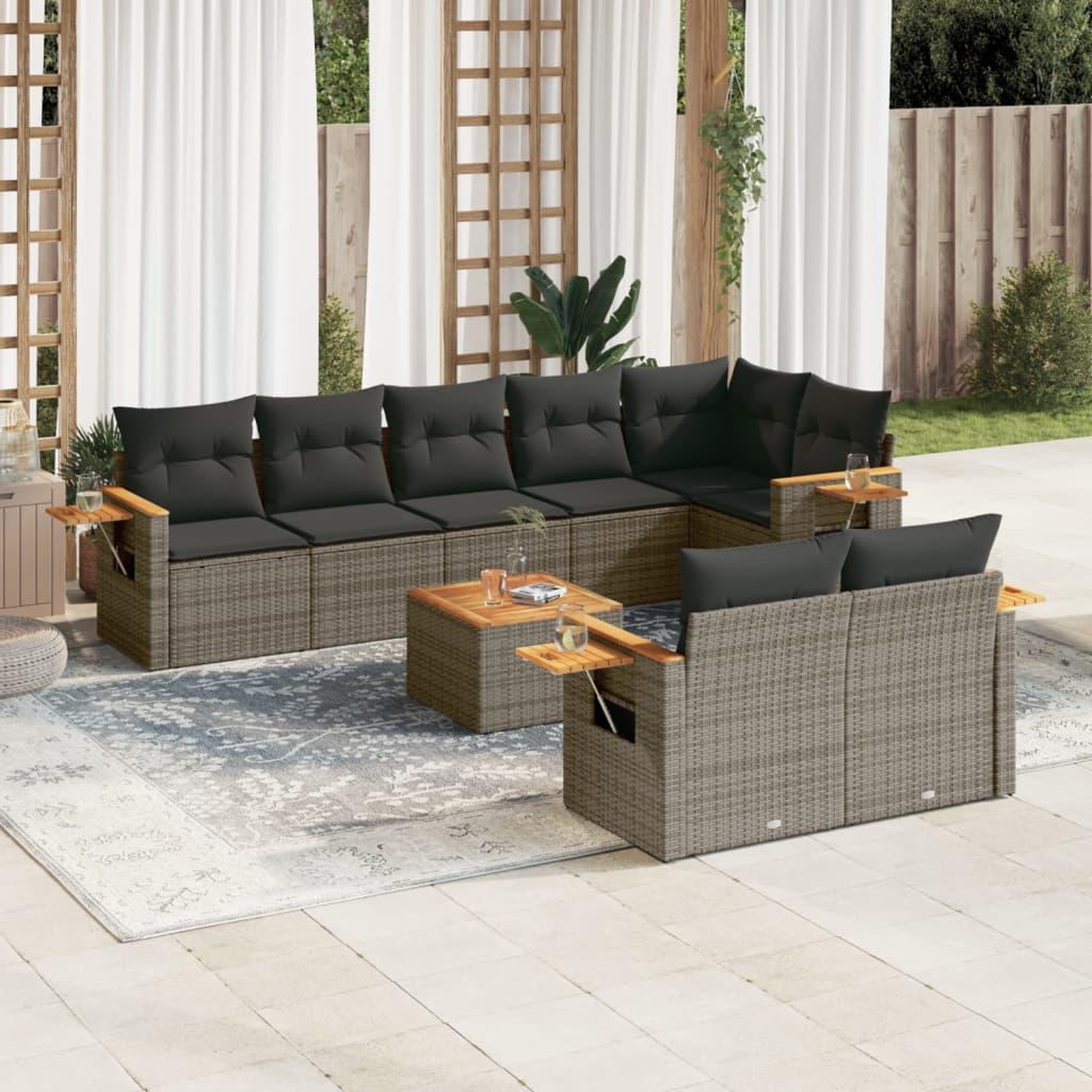 VIDAXL Salon de jardin 9 pcs avec coussins gris resine tressee