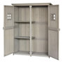 Voir la diapositive 3 : OUTSUNNY Abri de jardin armoire de jardin remise pour outils sur pied dim. 128L x 50l x 164H cm 2 étagères 2 portes 2 fenêtres toit bitumé étanche bois massif sapin pré-huilé gris