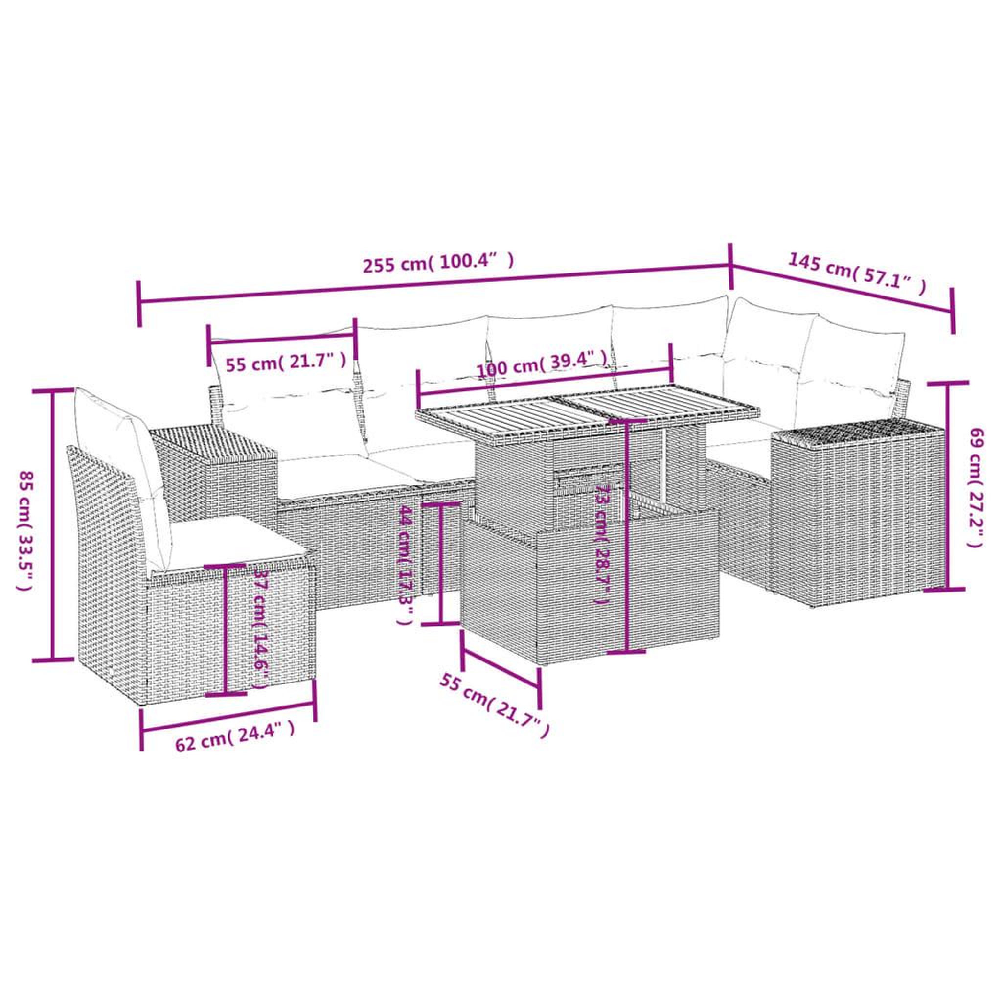 Voir la diapositive 4 : VIDAXL Salon de jardin 7 pcs avec coussins noir resine tressee