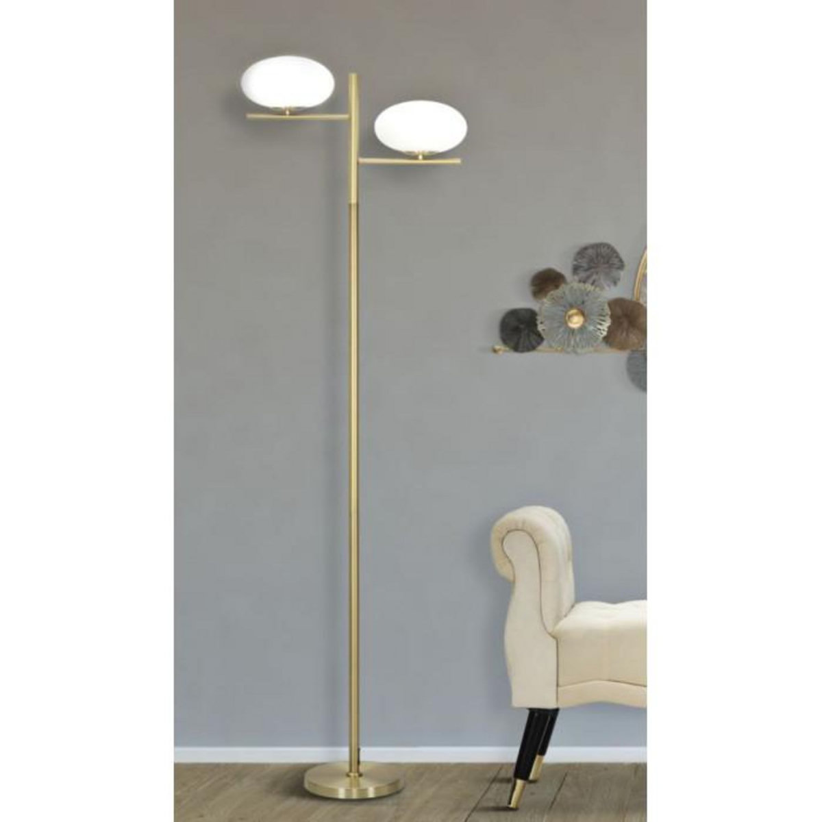 Paris Prix Lampadaire 2 Sphères  Glamy  180cm Blanc & Or