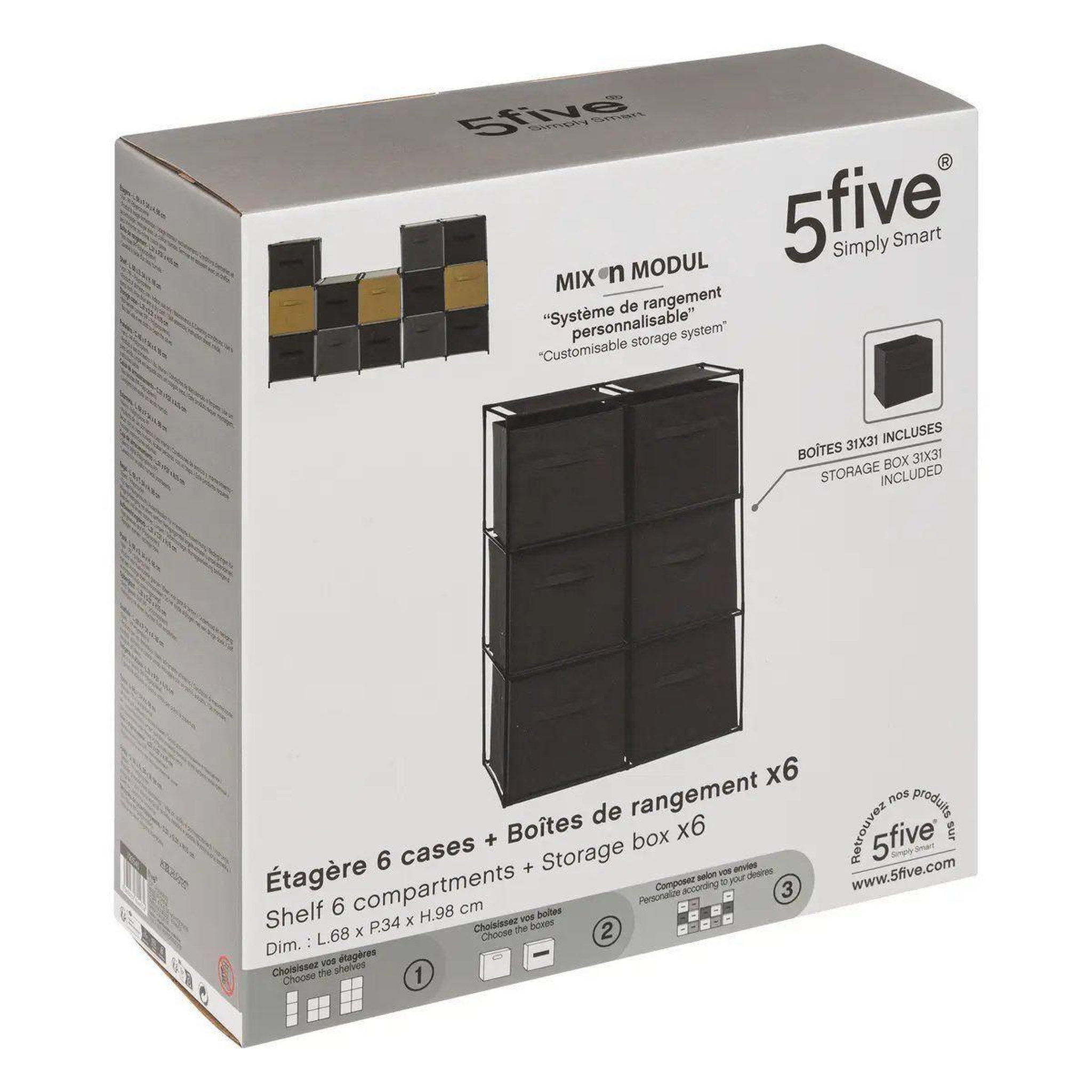 Voir la diapositive 5 : Paris Prix Étagère & 6 boîtes de rangement  module  98cm noir