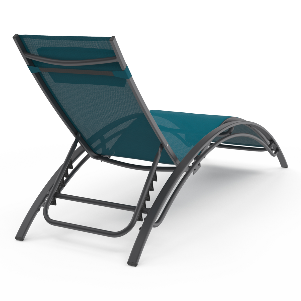 ID MARKET Lot de 2 transats de jardin inclinables en acier HAVANE toile bleu canard avec coussin