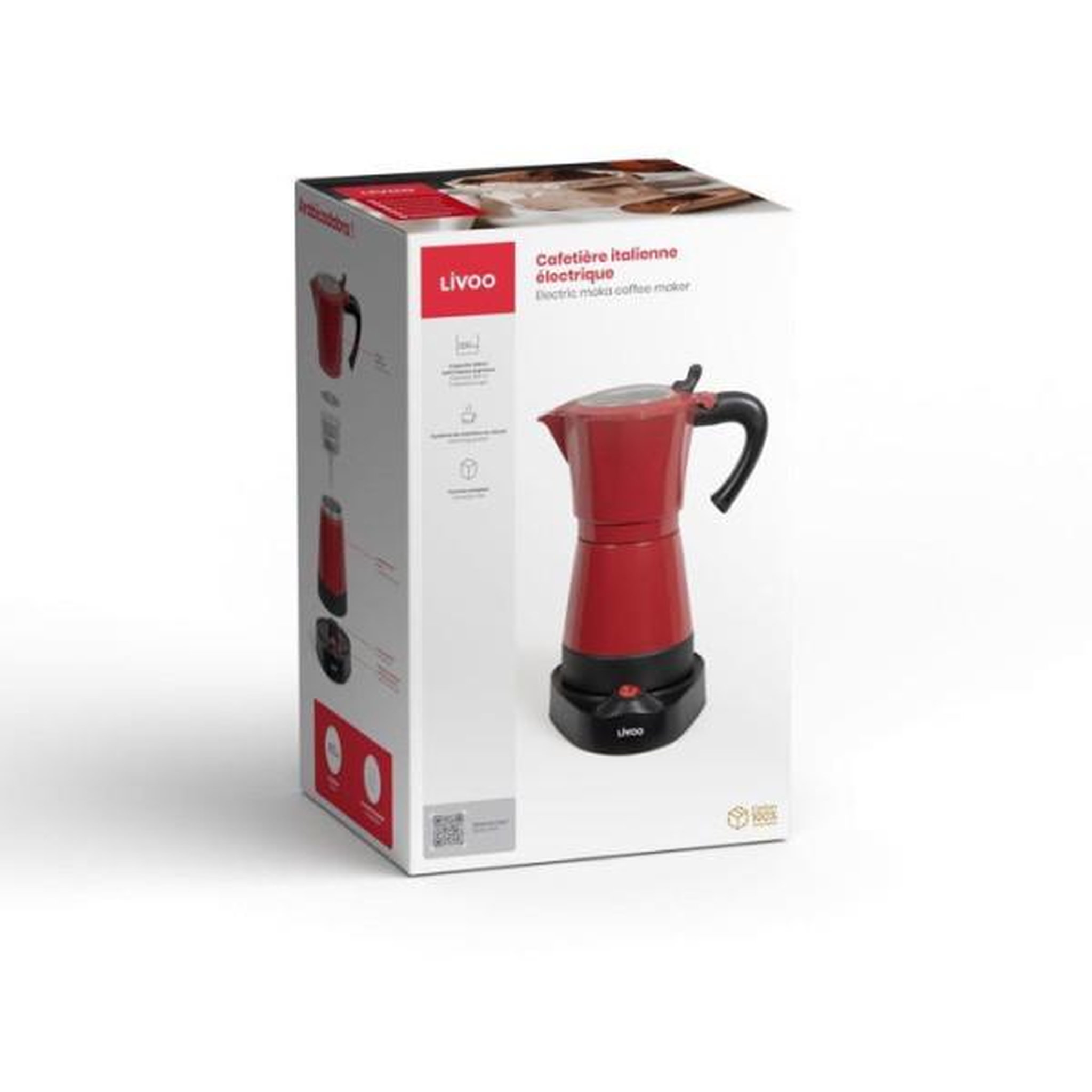 Voir la diapositive 5 : LIVOO Cafetière italienne électrique 6 tasses rouge - dod117rc