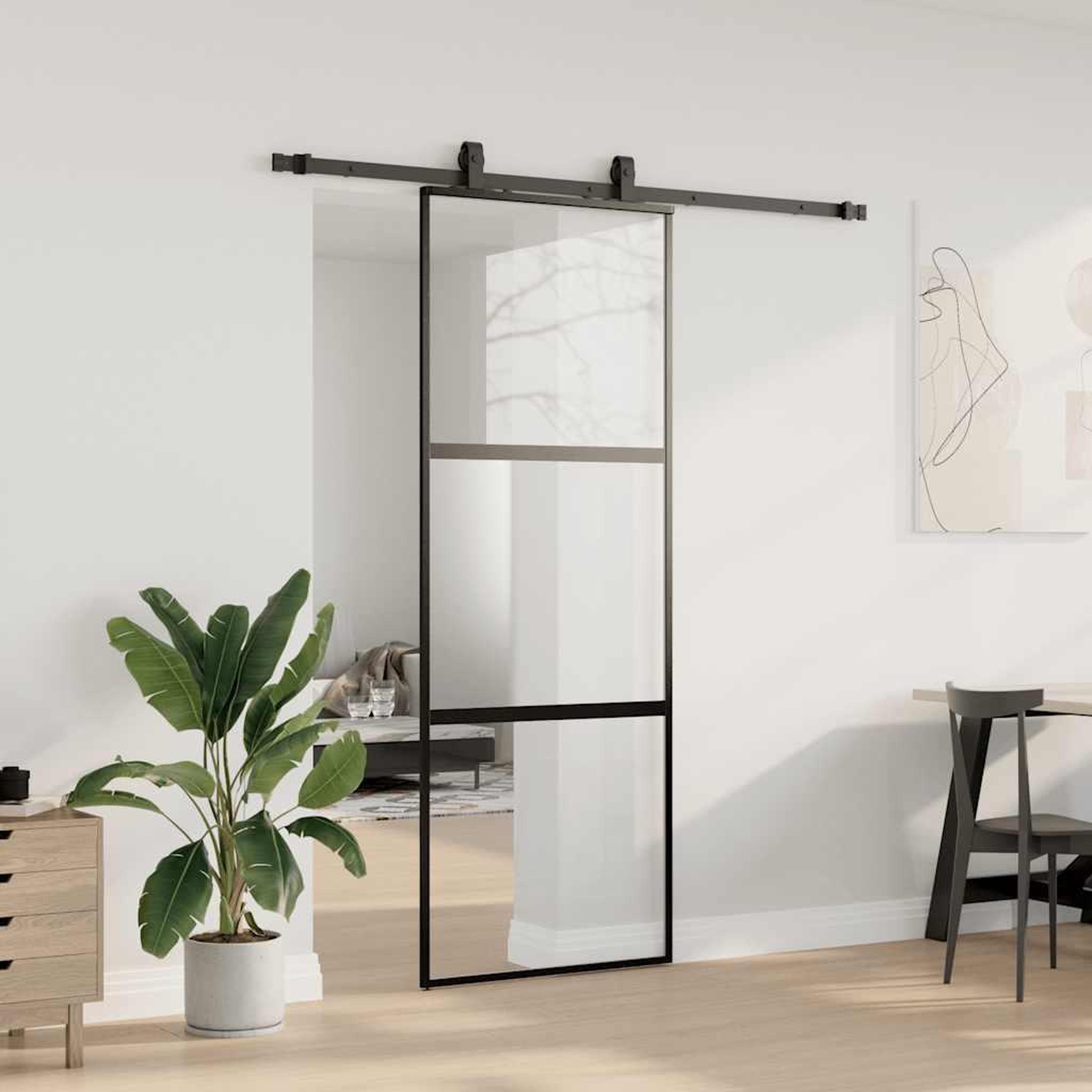 Voir la diapositive 3 : VIDAXL Porte coulissante kit quincaillerie noir 76x205 cm verre trempe
