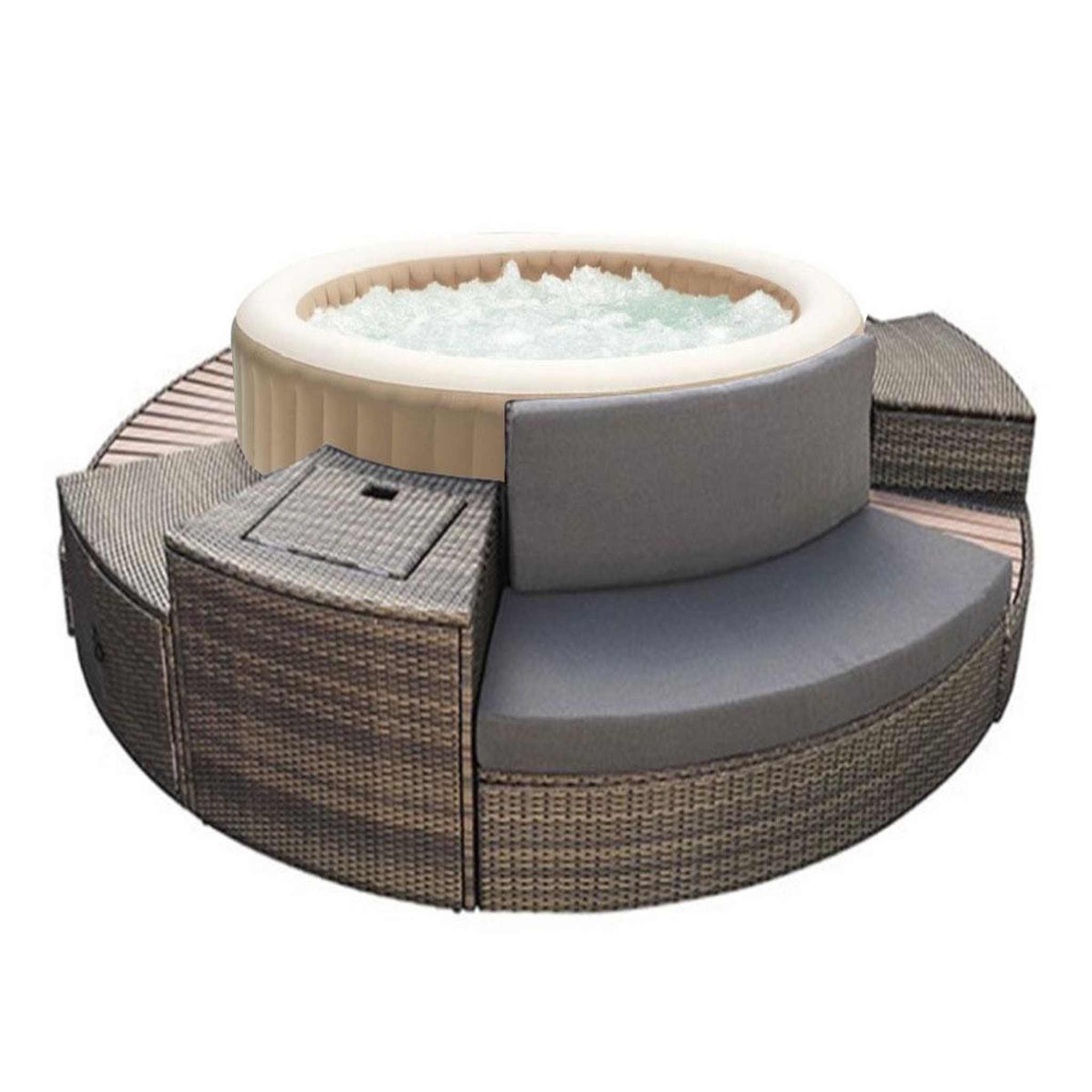 Voir la diapositive 3 : INTEX Pack spa gonflable intex purespa olive rond bulles 4 places + ensemble mobilier