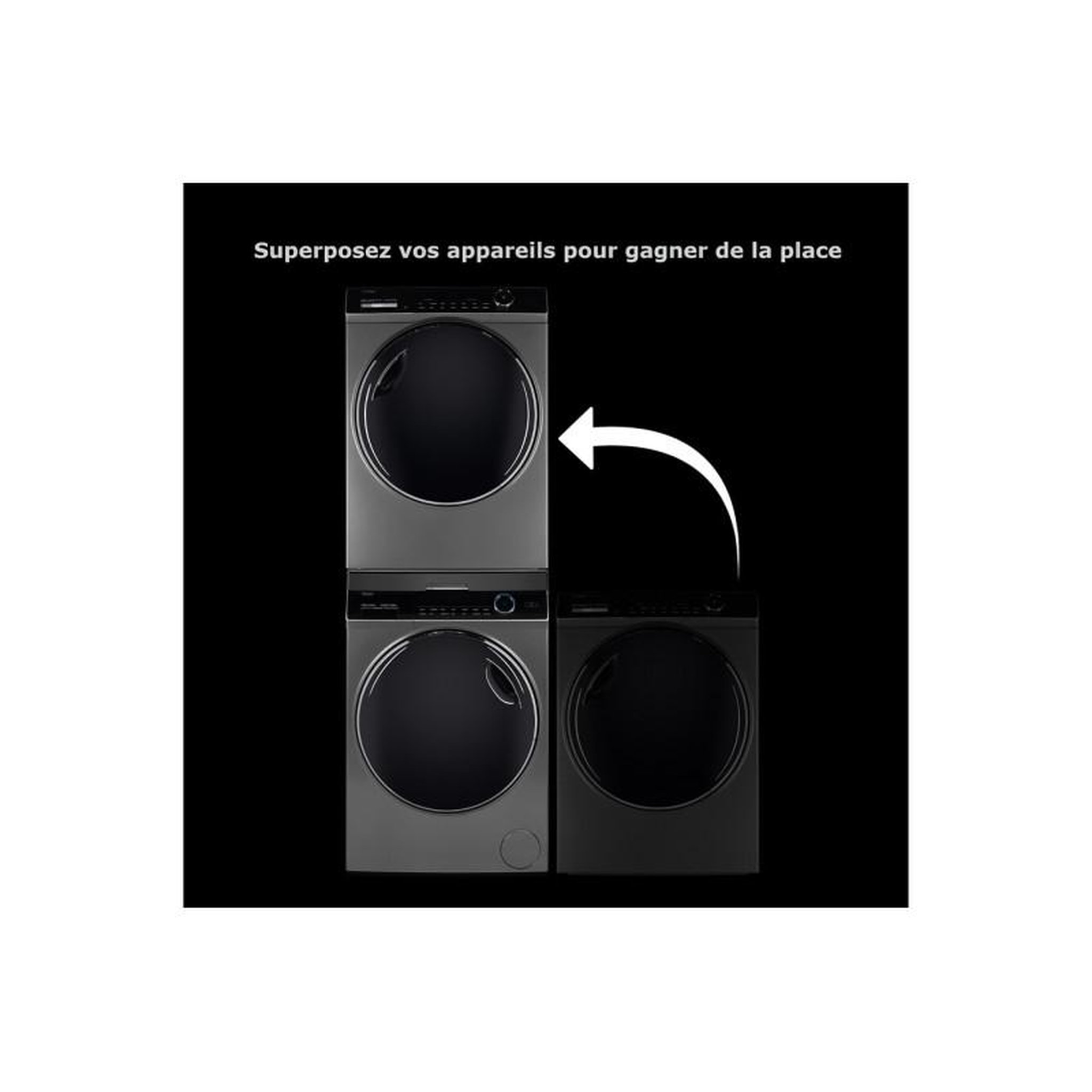 Voir la diapositive 3 : HAIER Accessoire pour sèche linge Haier HASTKU10FB Kit de superposition noir