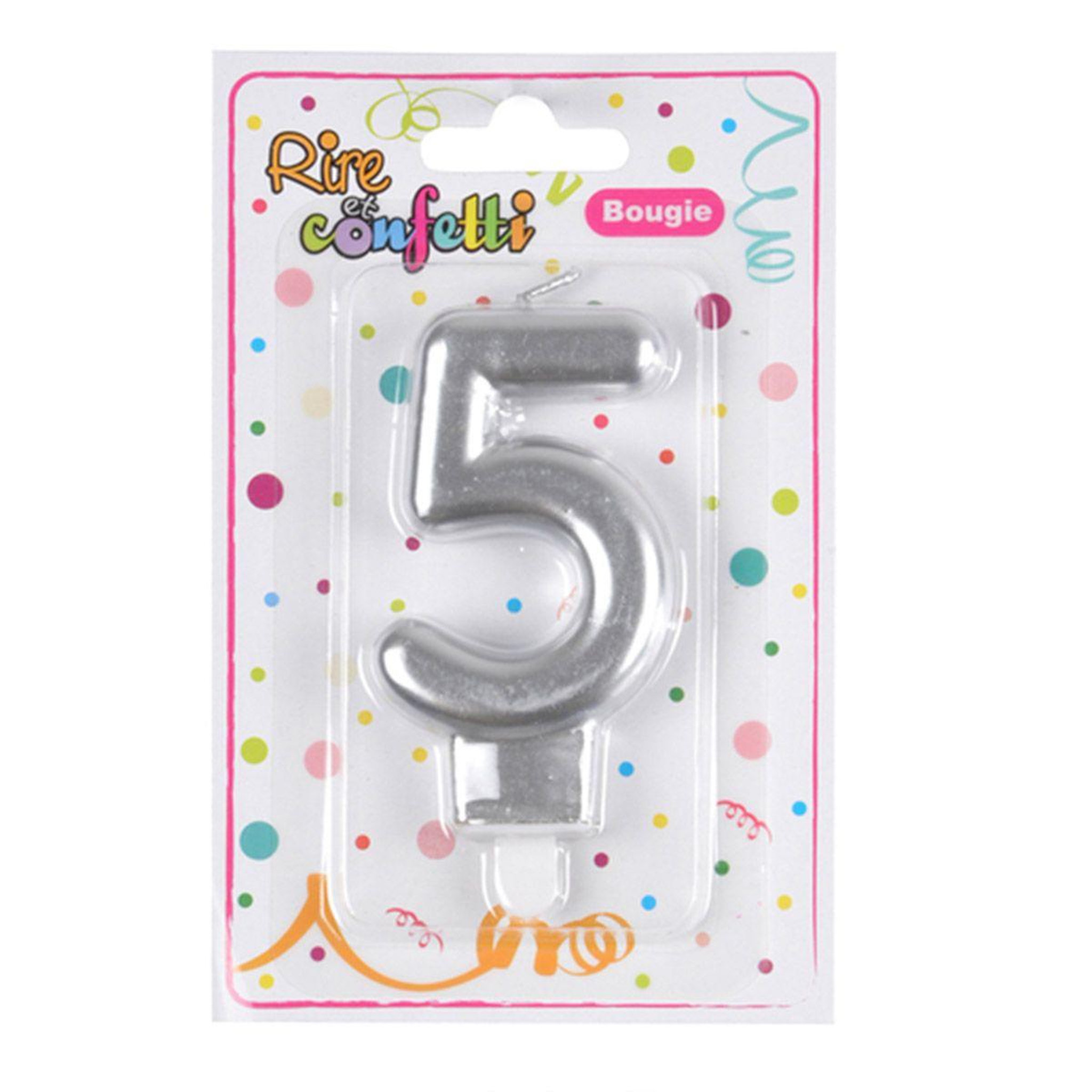 Voir la diapositive 2 : HOMEA Bougie d'Anniversaire  Chiffre 5  7cm Argent